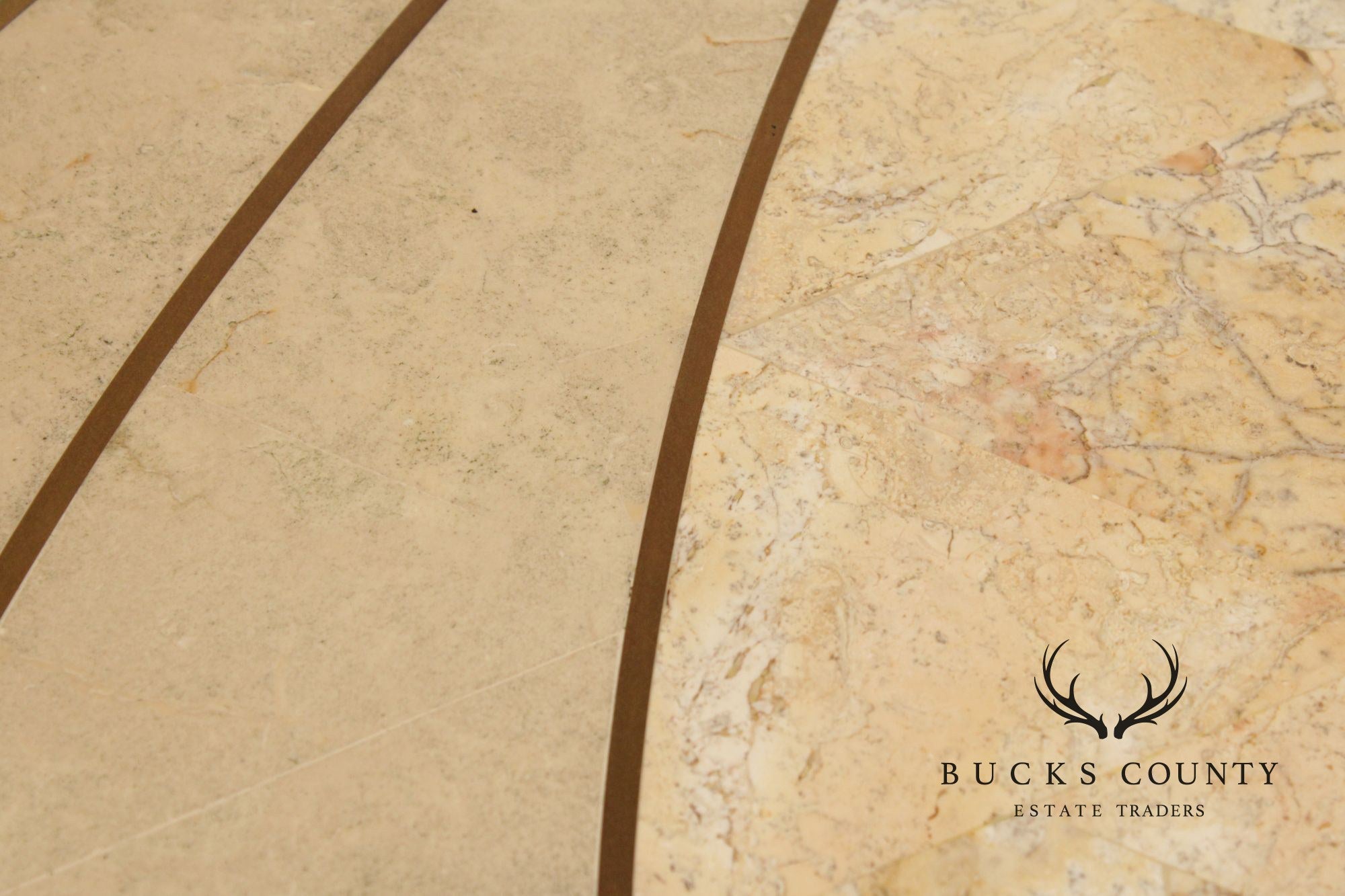 Hollywood Regency Tessellated Stone Brass Inlaid Console Table