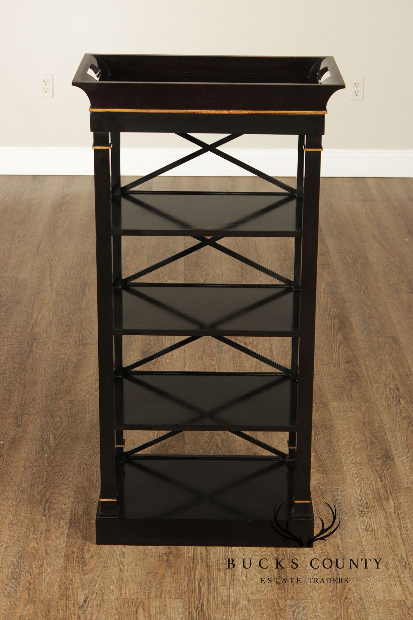 Baker Furniture Neoclassical Style Pair of Tray Top Bookcases