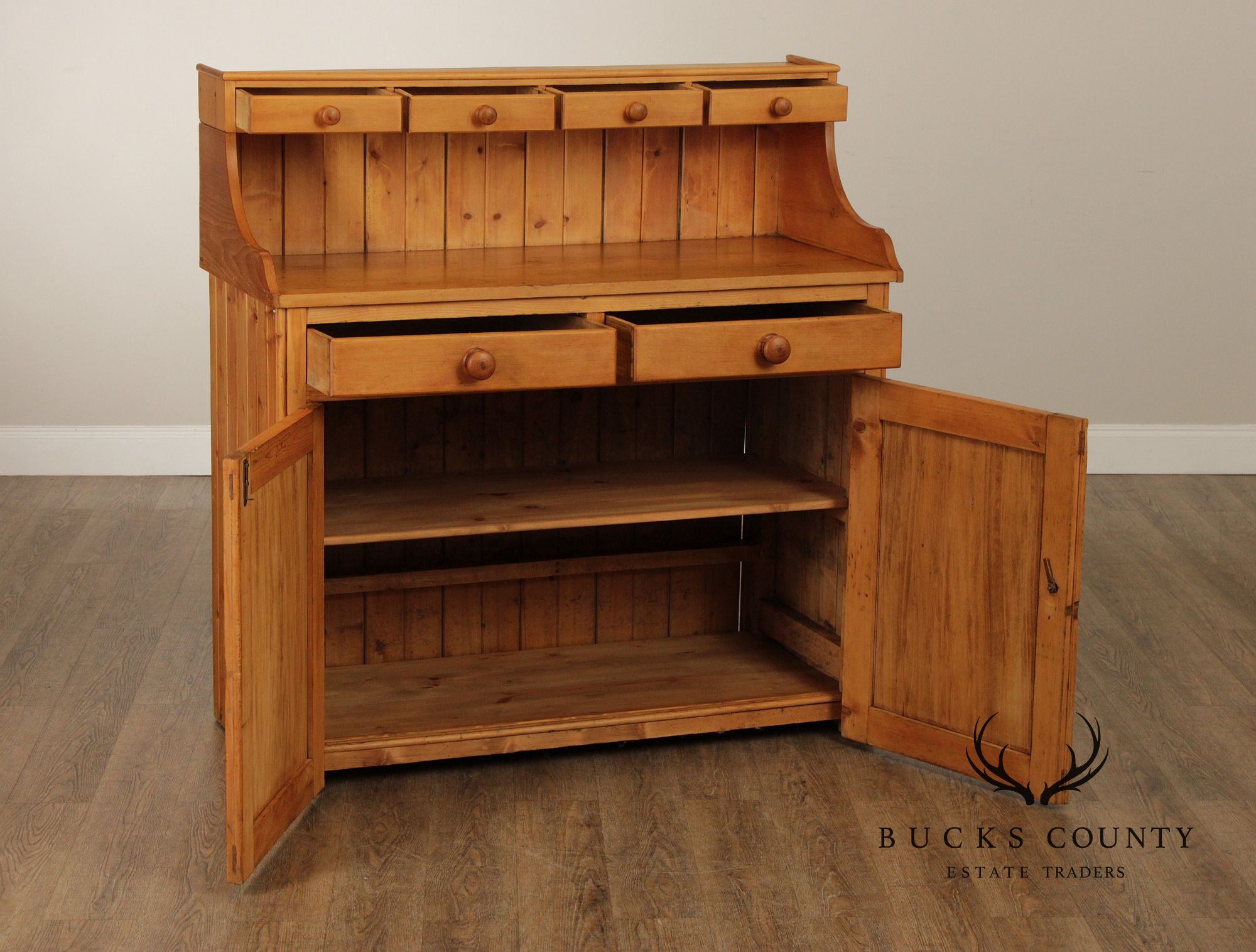 English Pine Step Back Hutch Dry Sink Cabinet