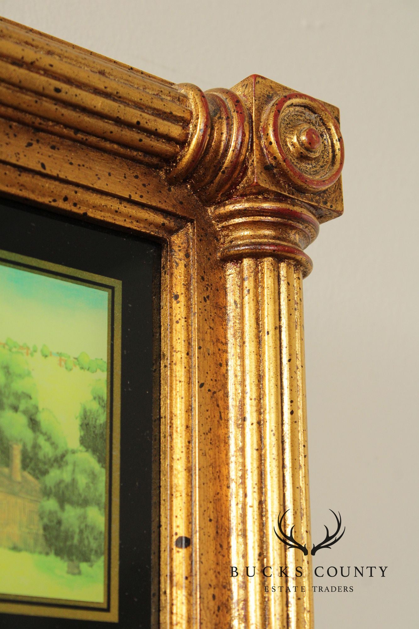 Vintage Eglomise and Giltwood Empire Style Trumeau Mirror