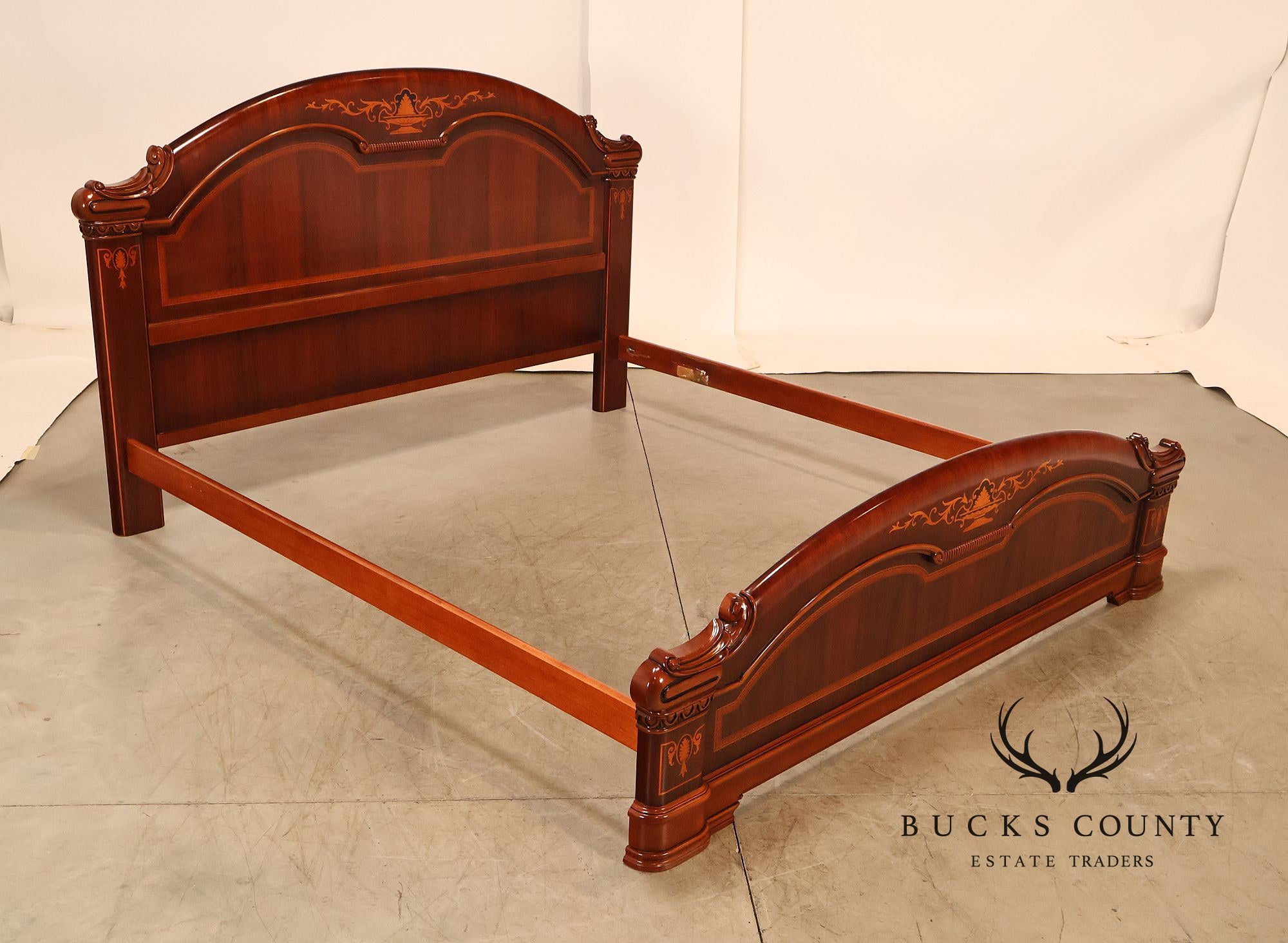 Italian Neoclassical Style King Size Mahogany Inlaid Bed