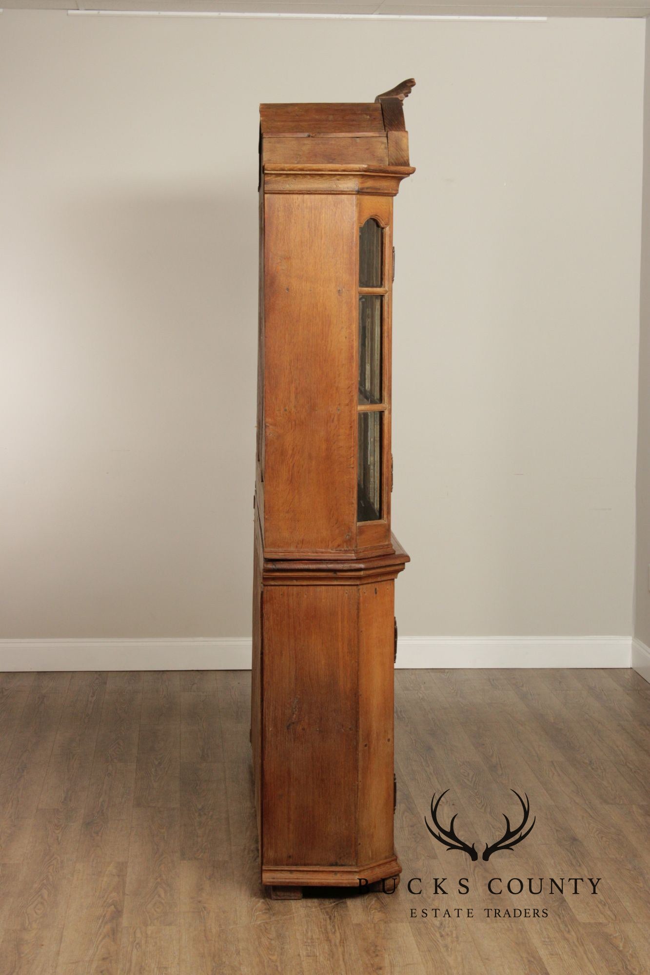 Antique 18th Century German Oak Baroque Vitrine Display Cabinet