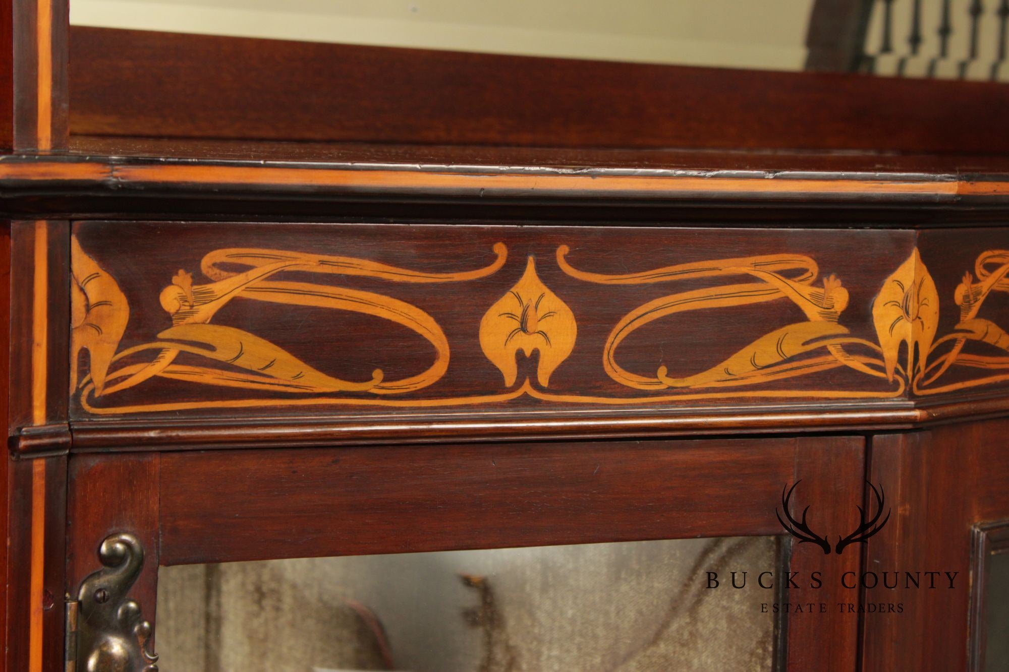 Art Nouveau Antique Inlaid Mahogany Display Case