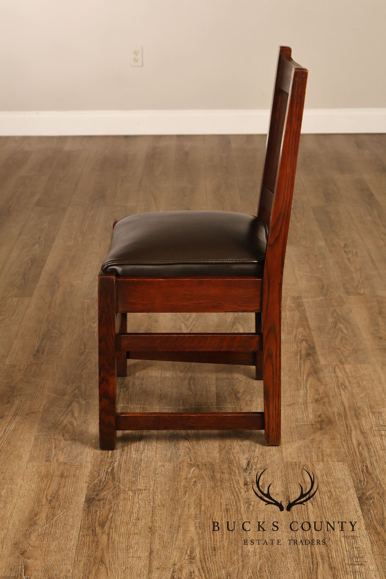 L&JG Stickley Antique Set Of Six U-Back Oak Dining Chairs Model #820