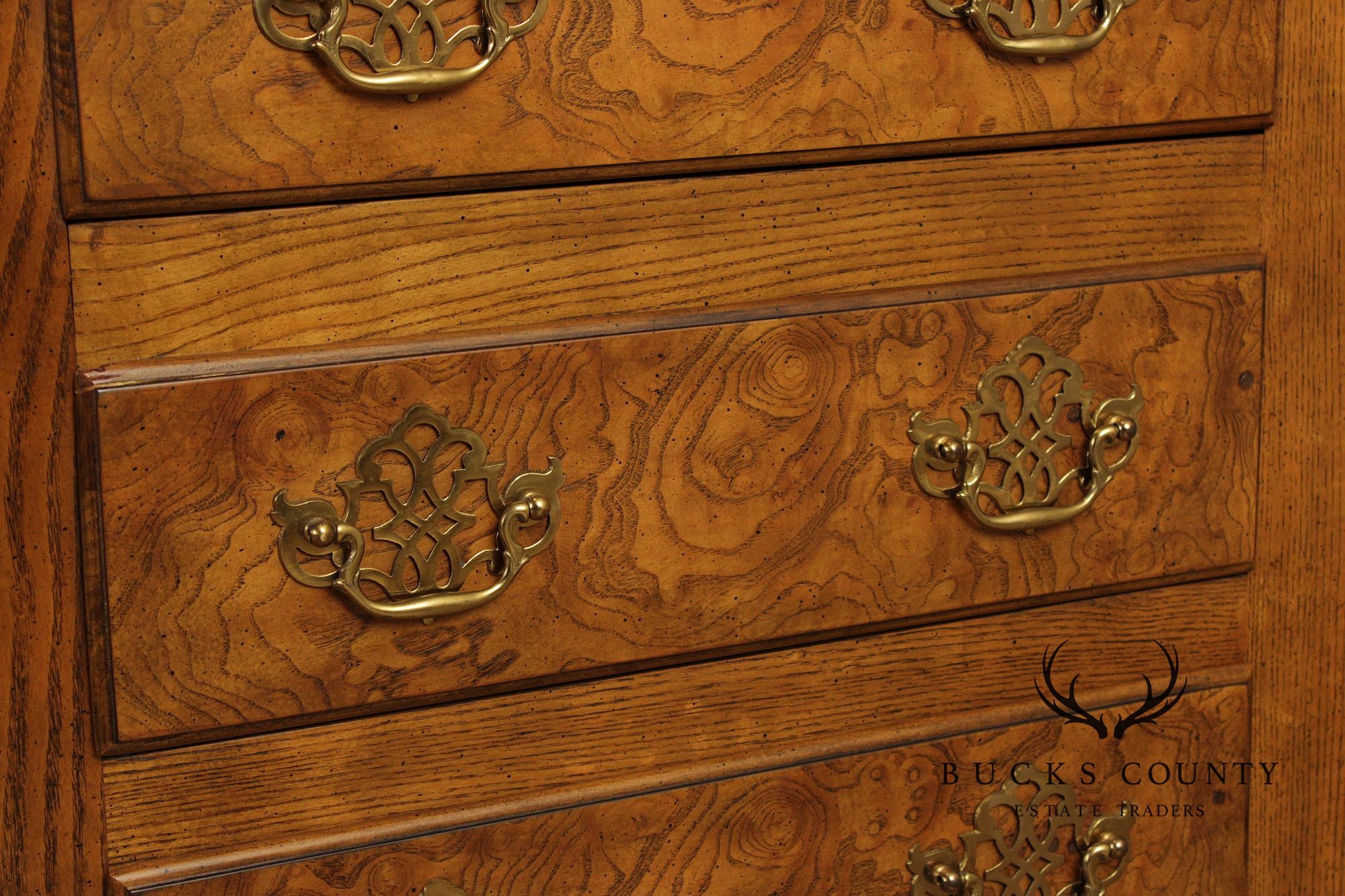 Baker Furniture Georgian Style Burled Oak Breakfront China Cabinet