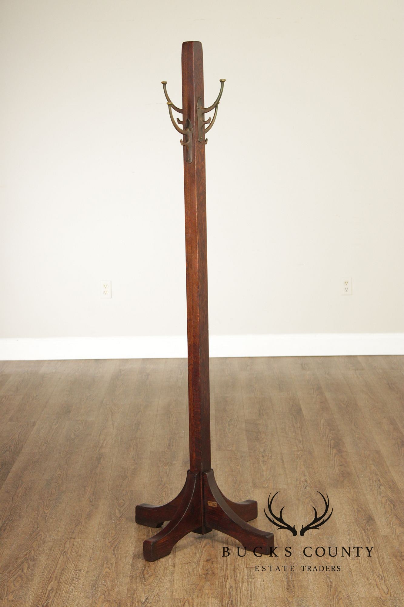 Antique L. & J.G. Stickley Mission Oak Coat Rack Hall Tree