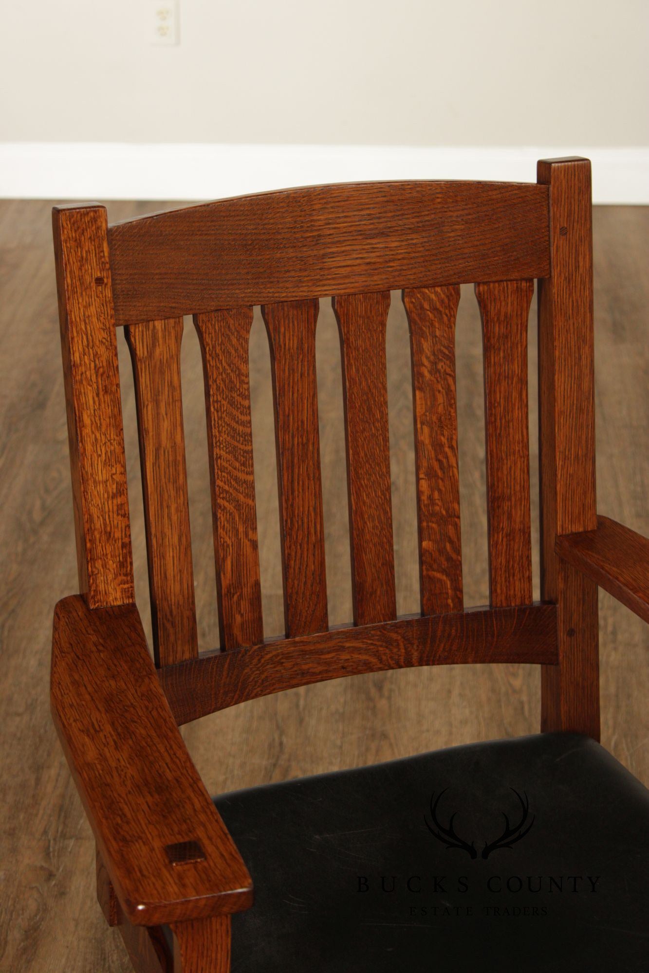 Stickley Mission Collection Oak Swivel Desk Chair With Black Leather Seat