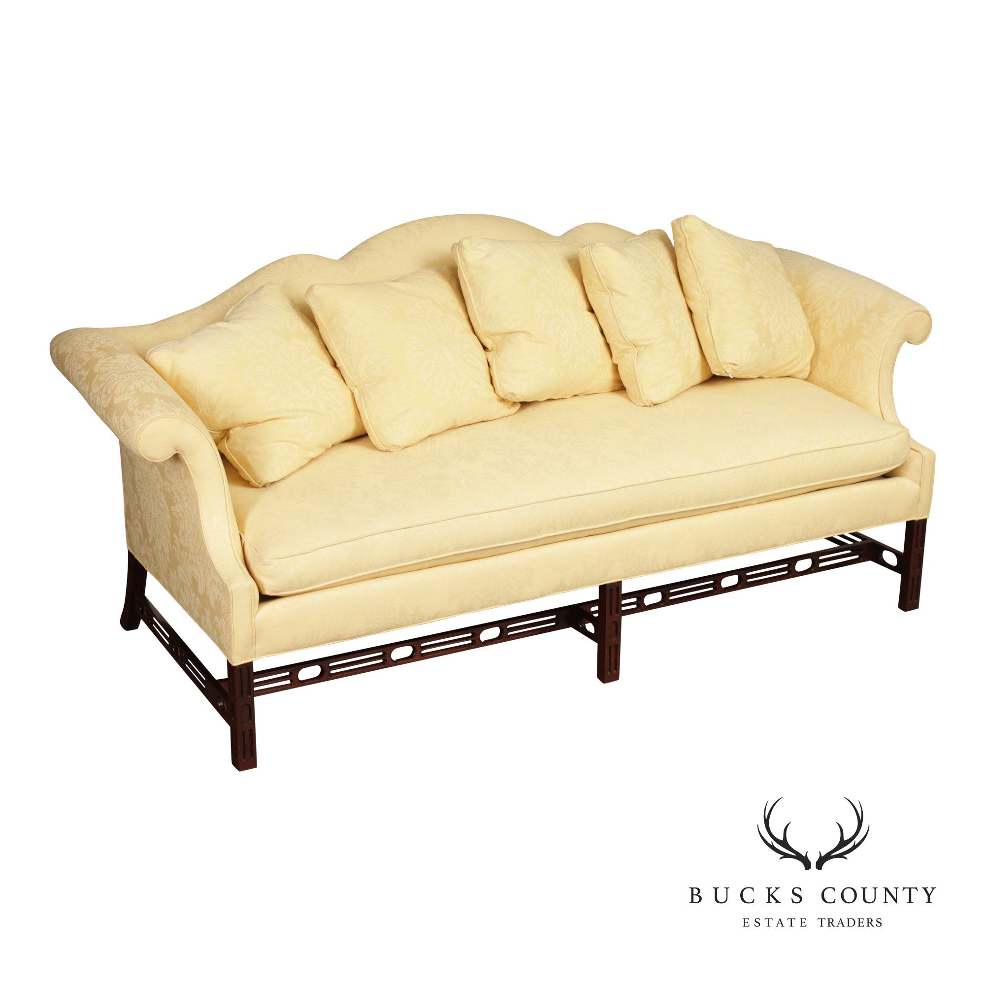 Southwood Mahogany Chippendale Style Upholstered Camelback Sofa