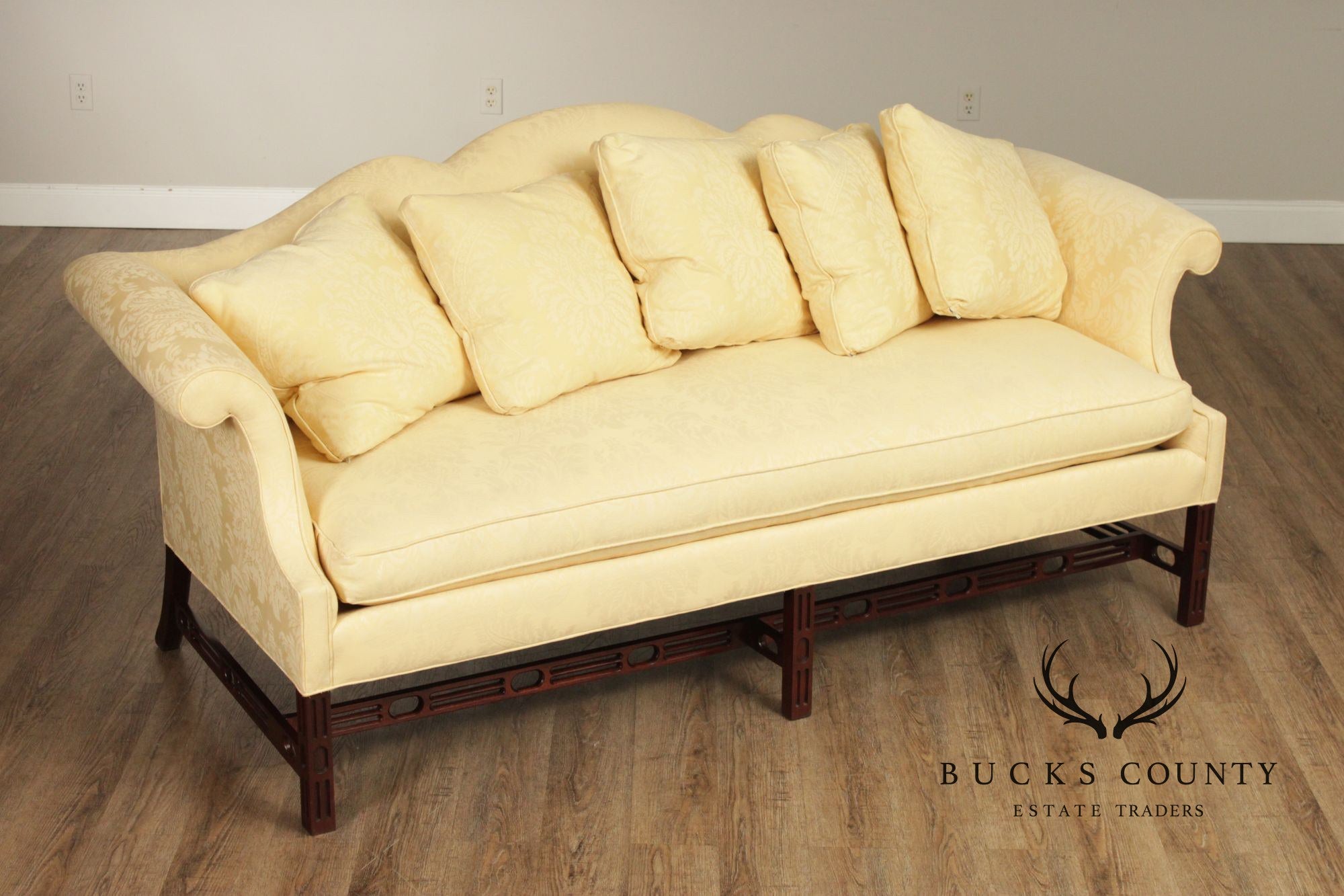 Southwood Mahogany Chippendale Style Upholstered Camelback Sofa