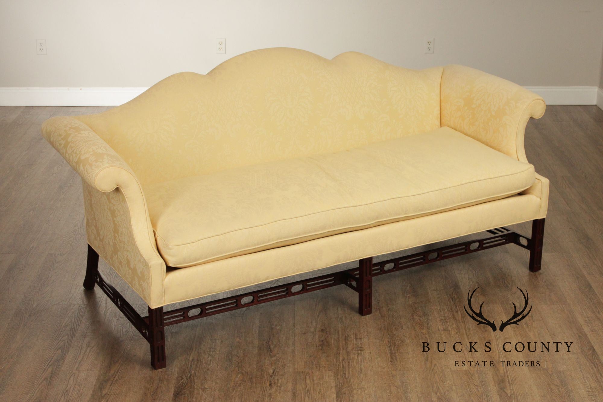 Southwood Mahogany Chippendale Style Upholstered Camelback Sofa