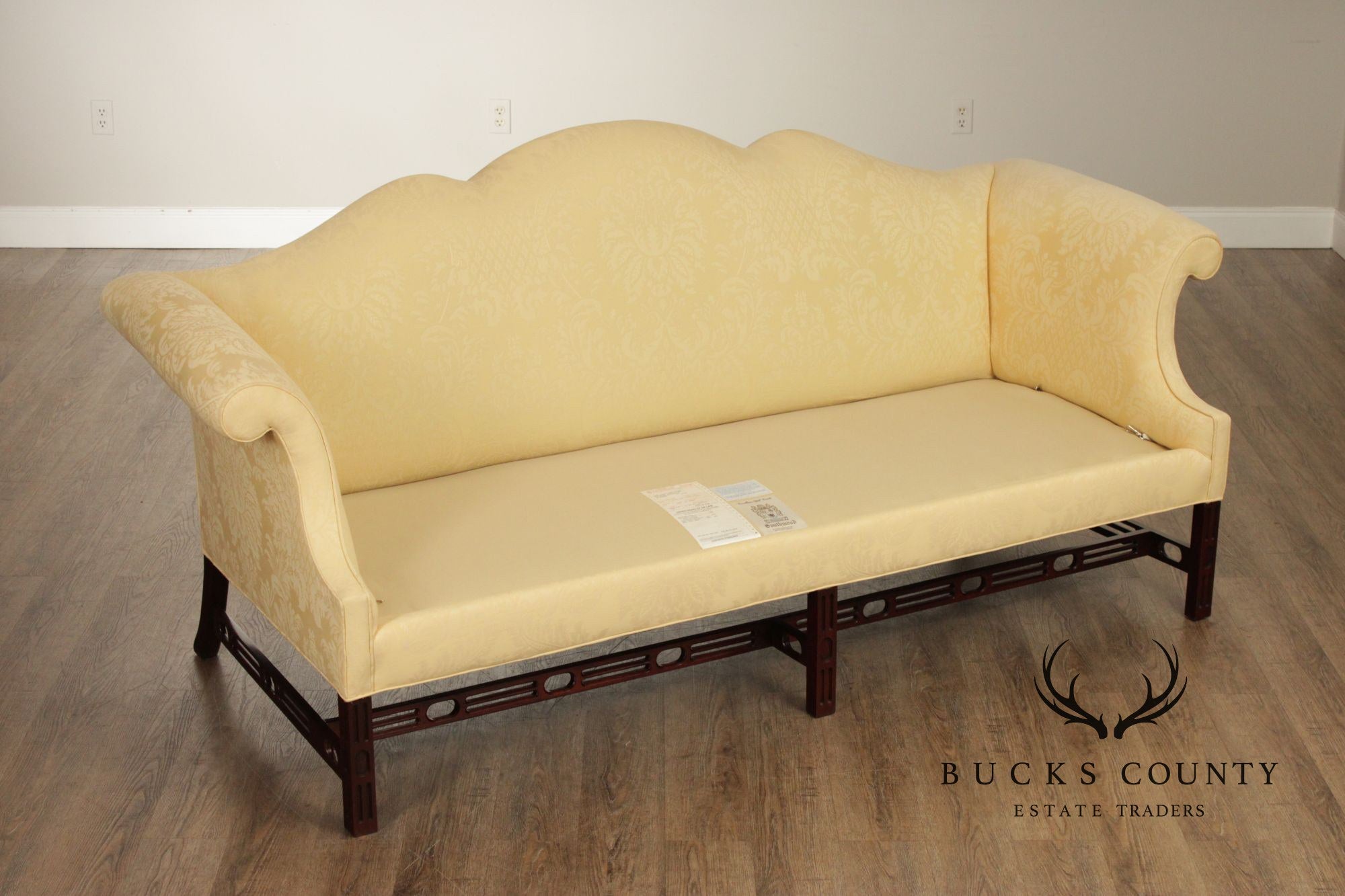 Southwood Mahogany Chippendale Style Upholstered Camelback Sofa