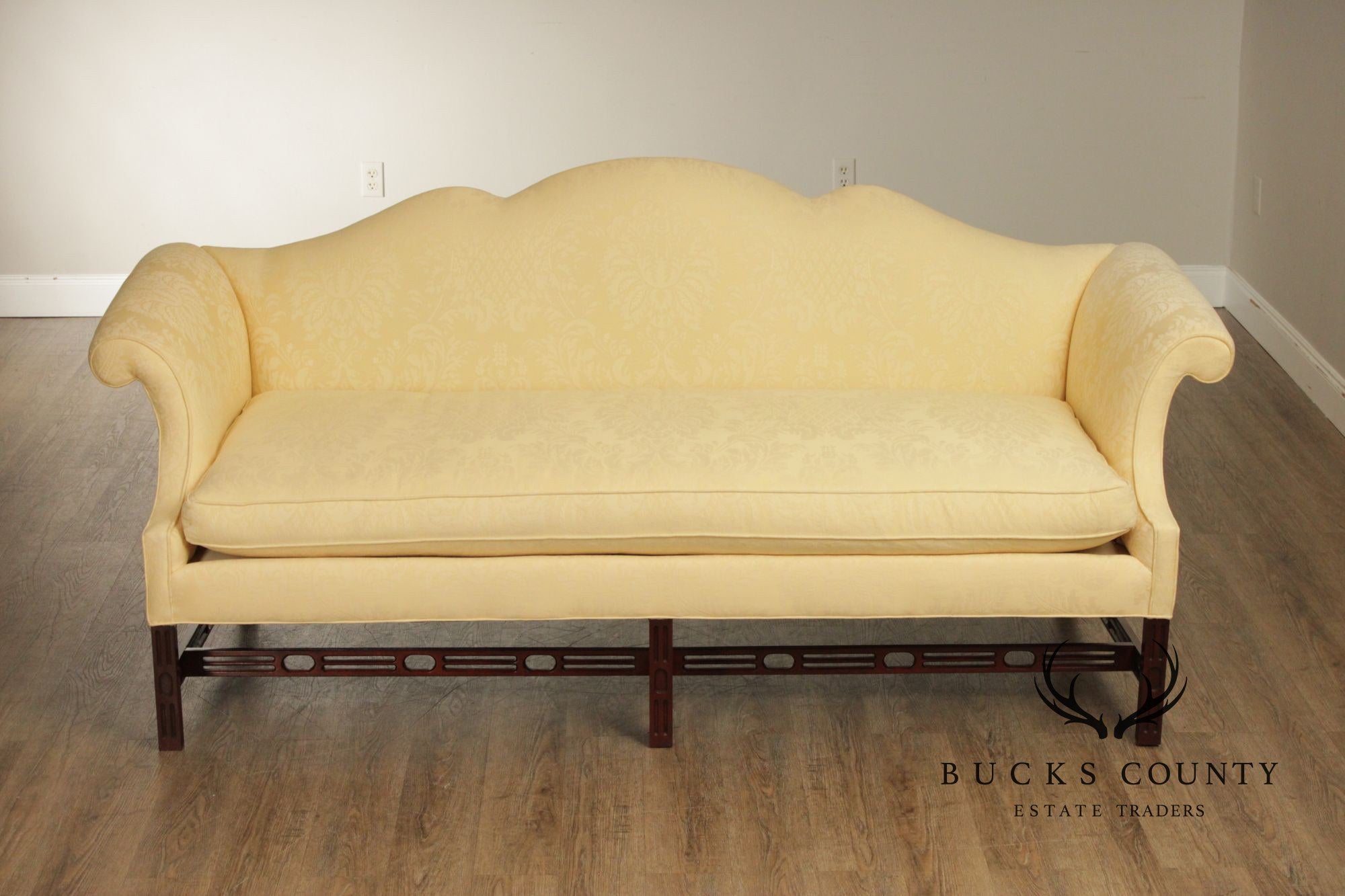 Southwood Mahogany Chippendale Style Upholstered Camelback Sofa