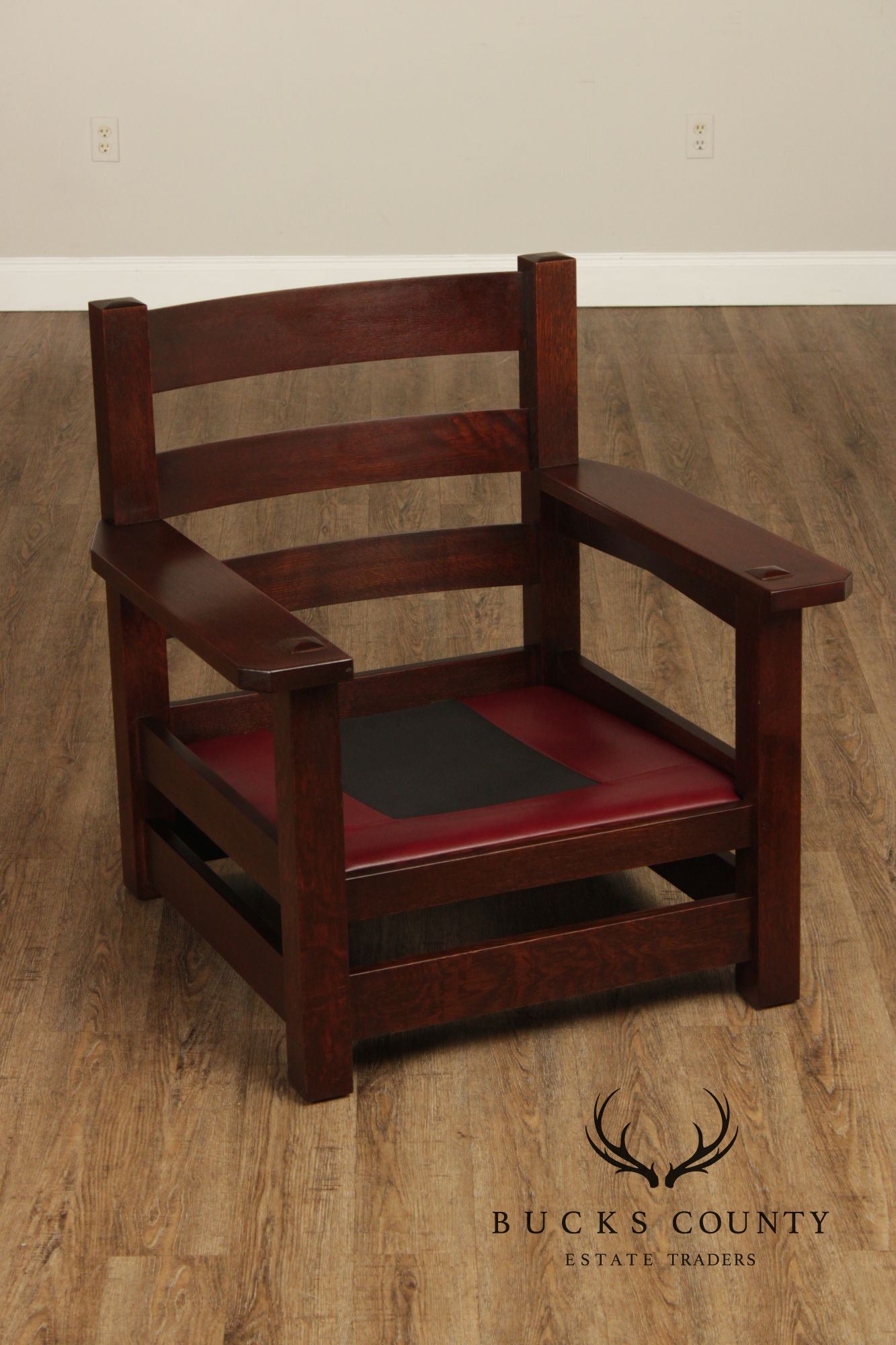 Stickley Mission Collection Oak And Red Leather Eastwood Chair