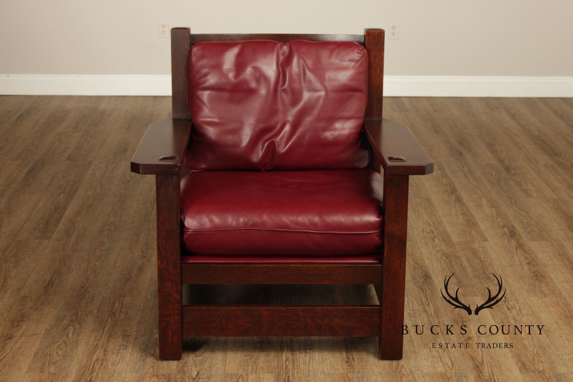 Stickley Mission Collection Oak And Red Leather Eastwood Chair