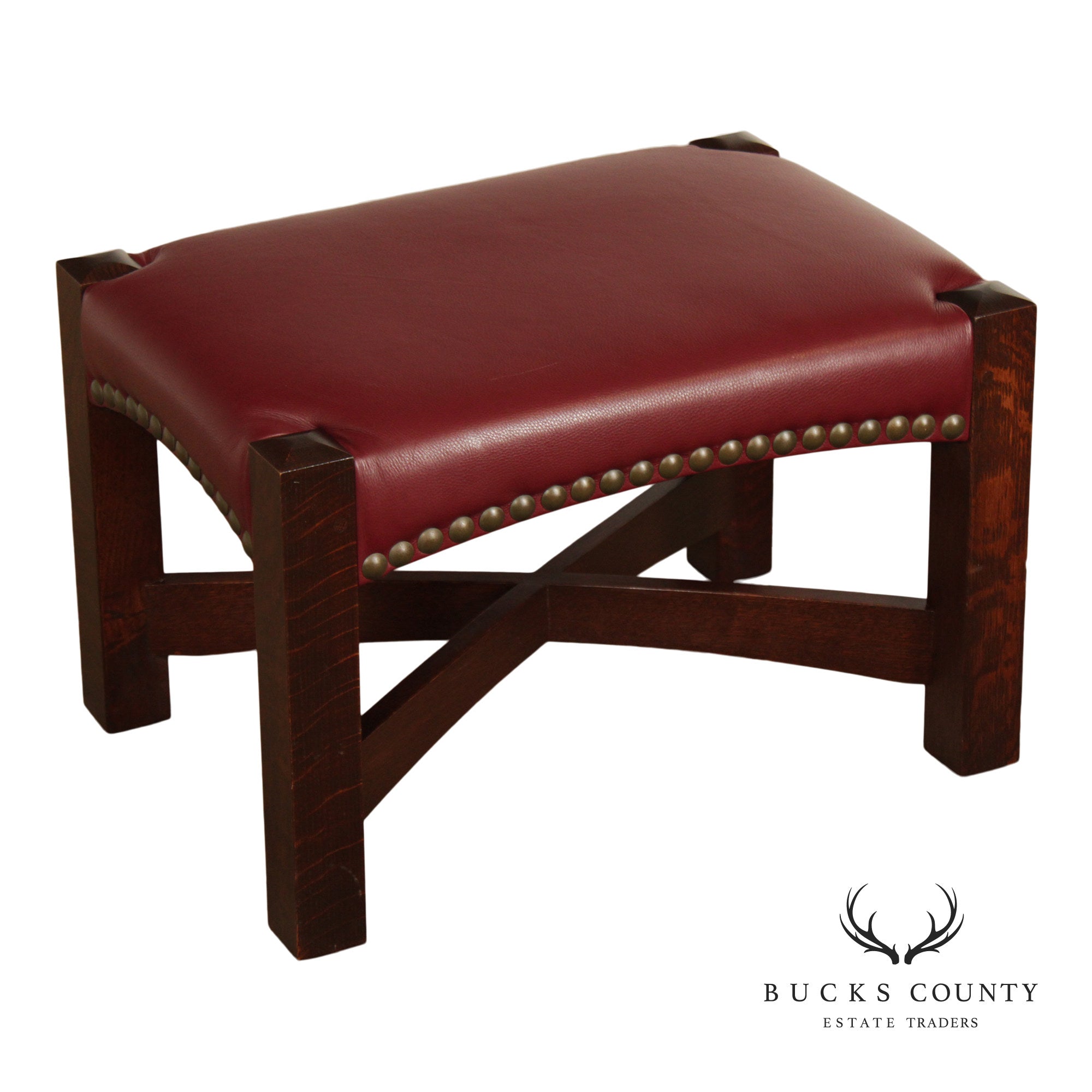 Stickley Mission Collection Oak Eastwood Footstool With Red Leather Upholstery