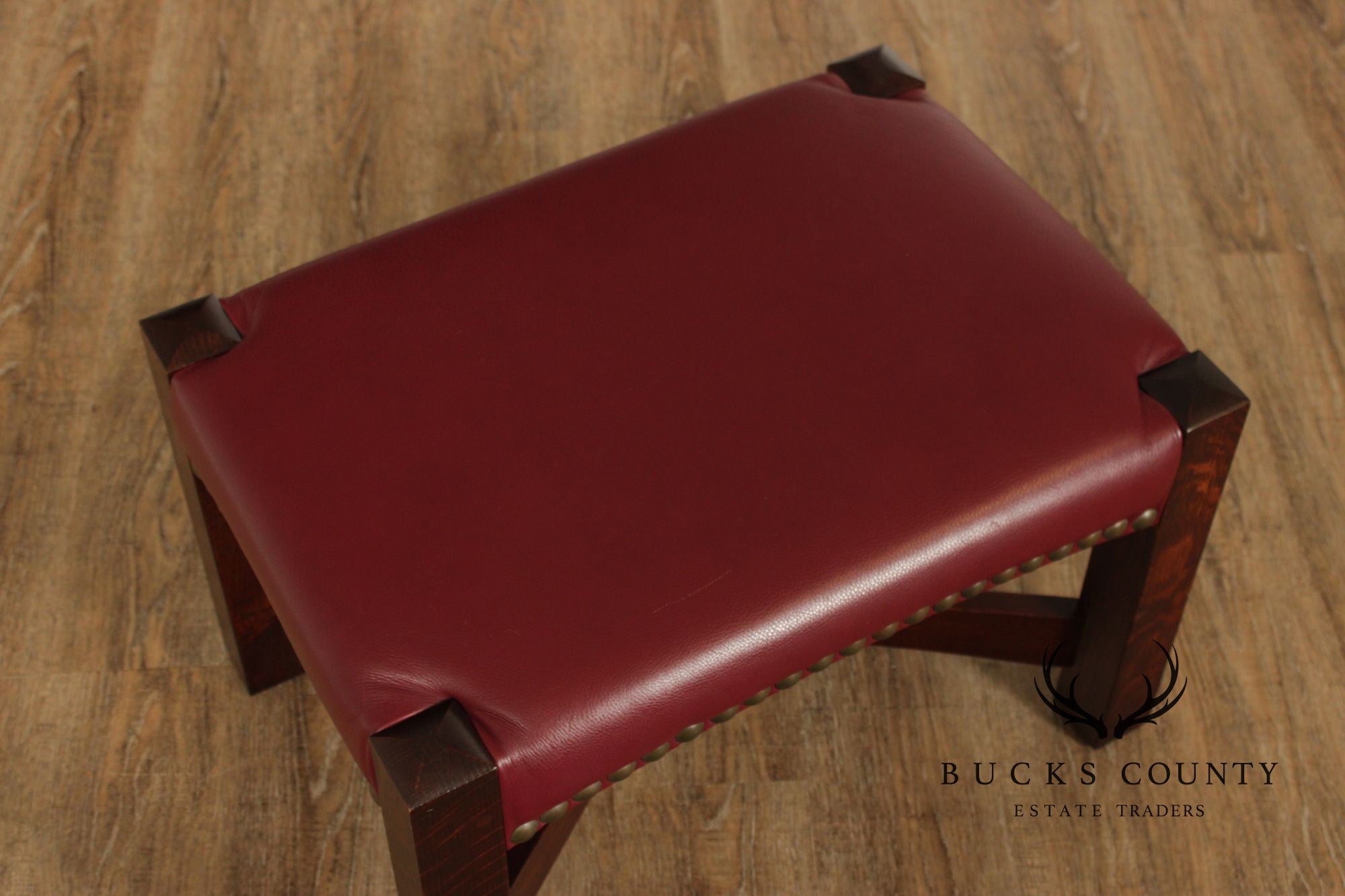 Stickley Mission Collection Oak Eastwood Footstool With Red Leather Upholstery