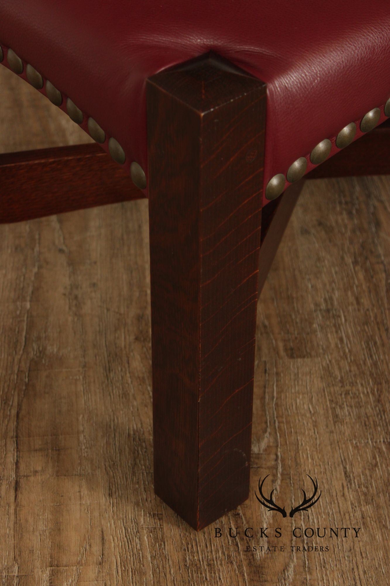 Stickley Mission Collection Oak Eastwood Footstool With Red Leather Upholstery