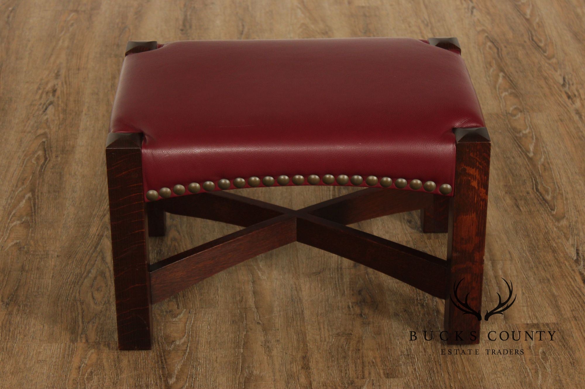 Stickley Mission Collection Oak Eastwood Footstool With Red Leather Upholstery