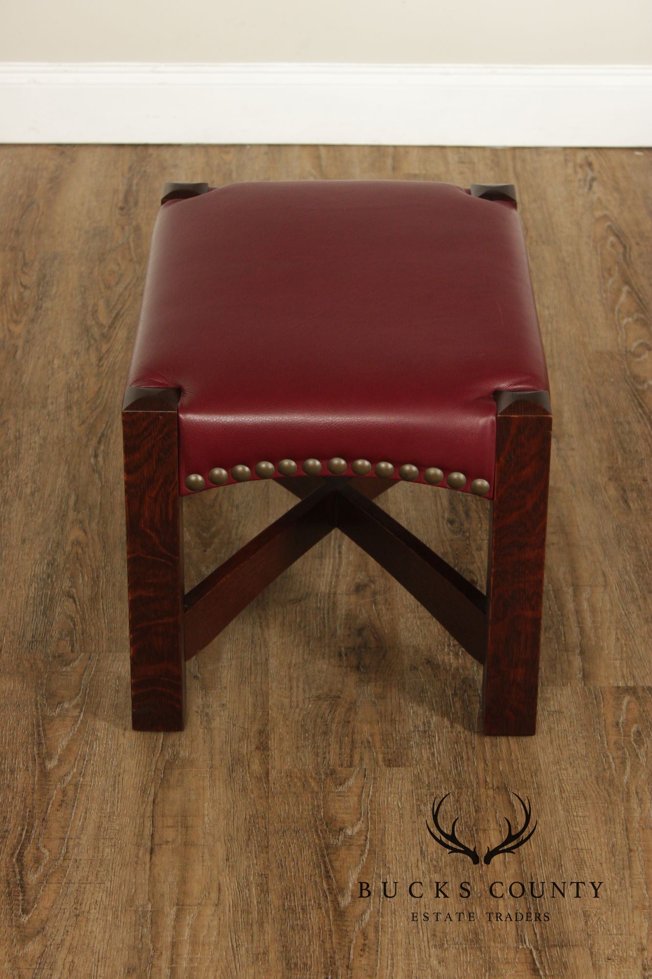 Stickley Mission Collection Oak Eastwood Footstool With Red Leather Upholstery