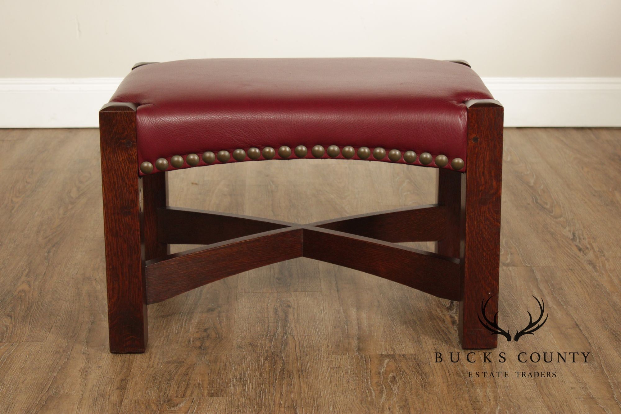 Stickley Mission Collection Oak Eastwood Footstool With Red Leather Upholstery