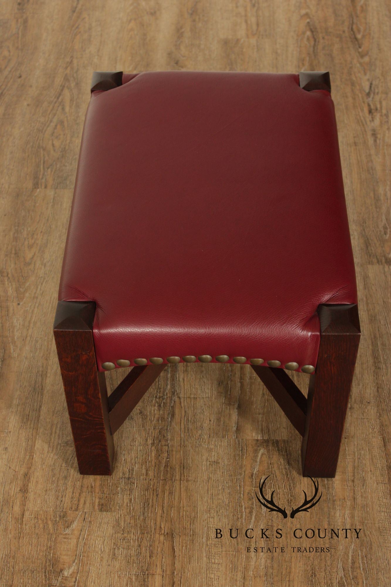 Stickley Mission Collection Oak Eastwood Footstool With Red Leather Upholstery