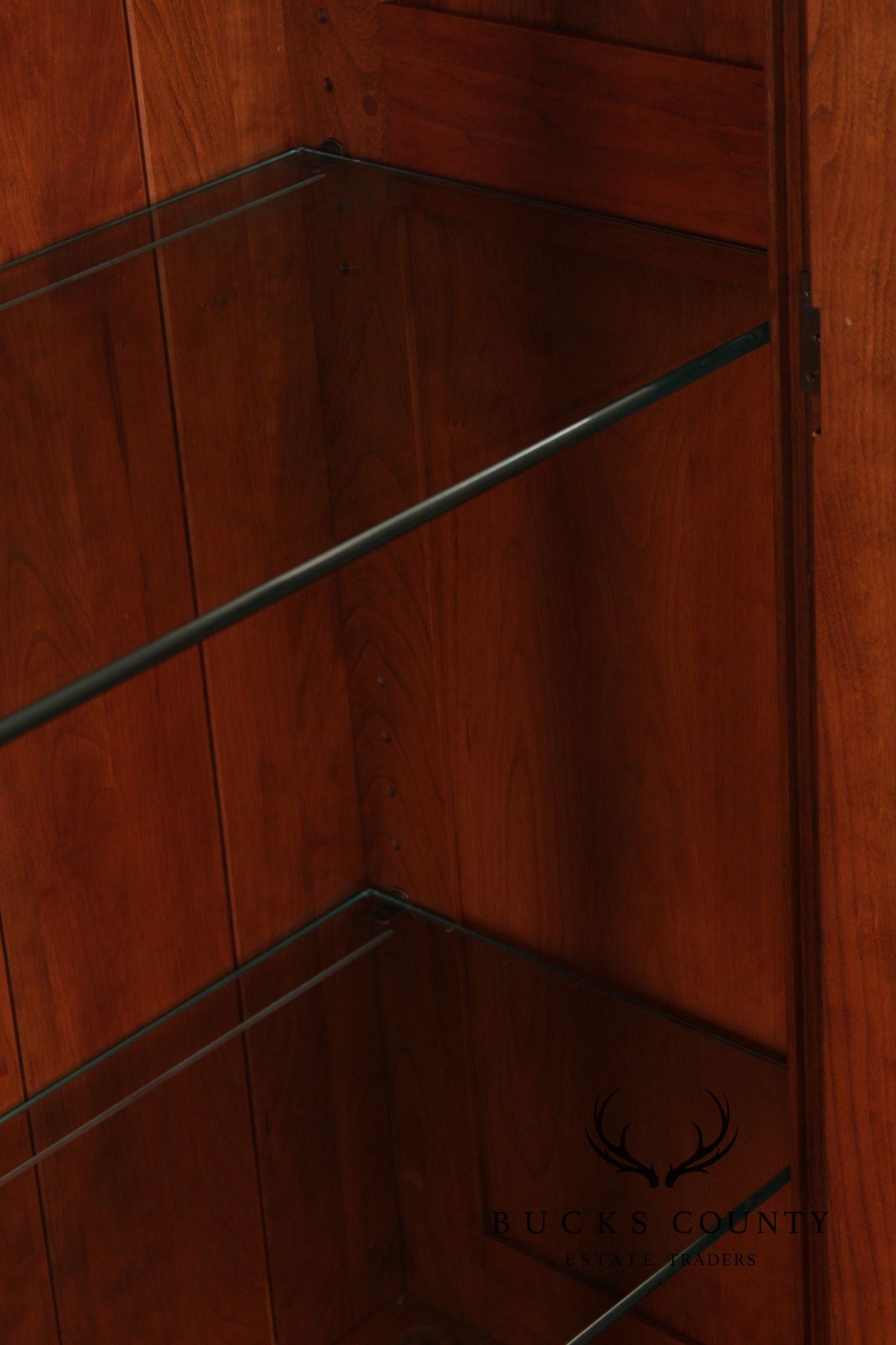 Stickley Tall Cherry Traditional Lighted Glass Door Display Cabinet