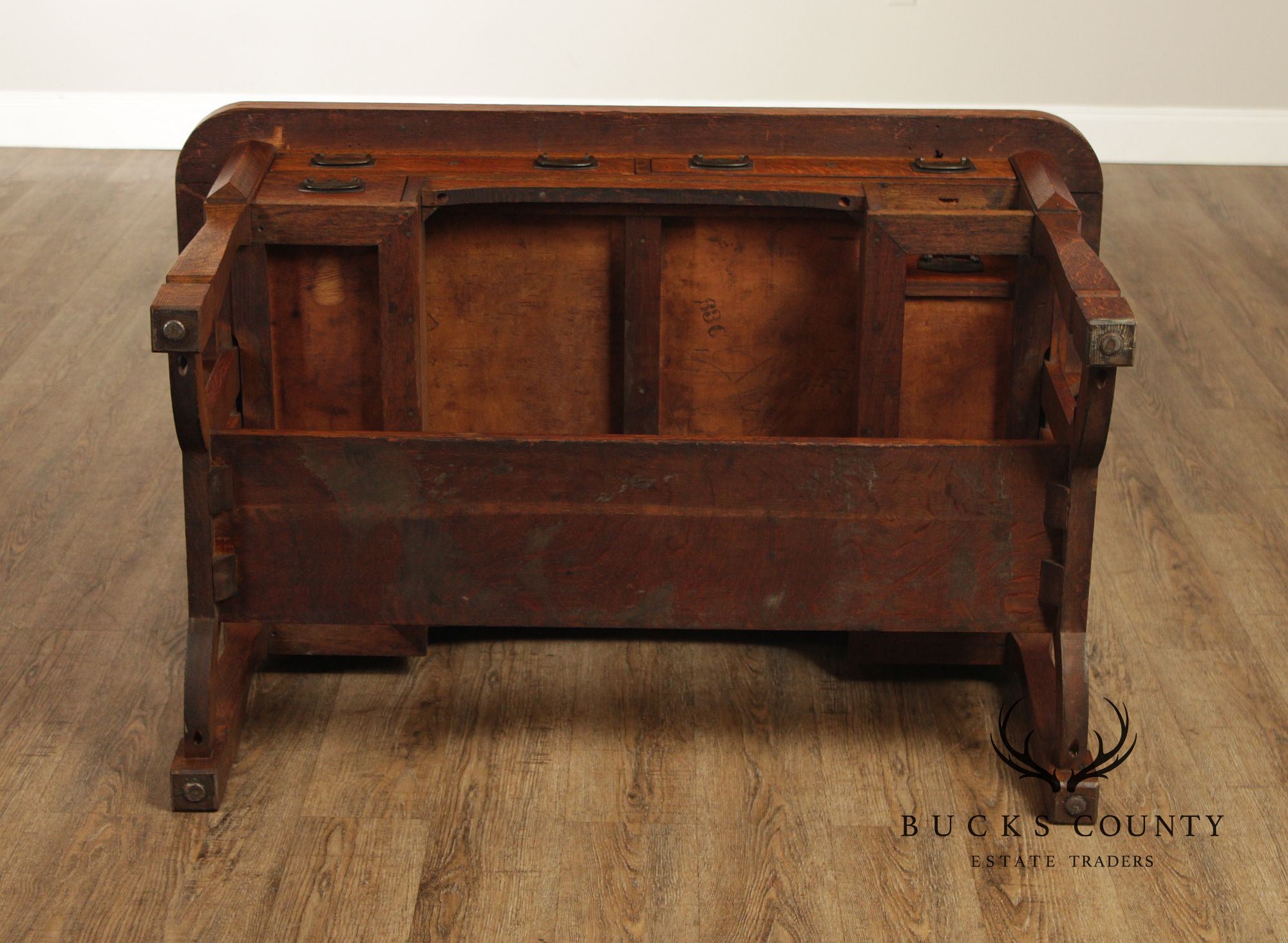 Antique Mission Arts & Crafts Quarter Sawn Oak 5 Drawer Library Table Desk