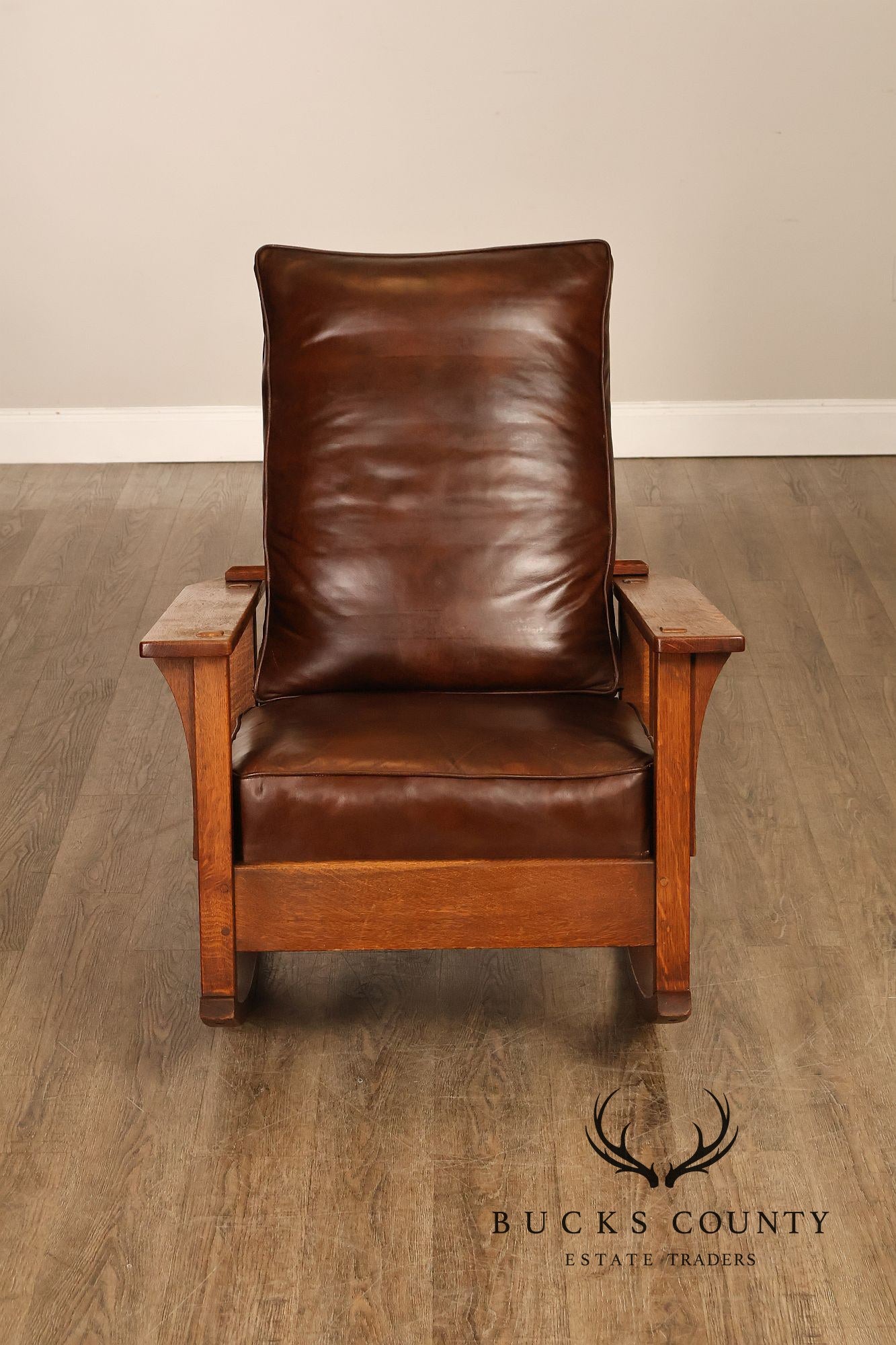 Antique L & JG Stickley Mission Oak Morris Rocker