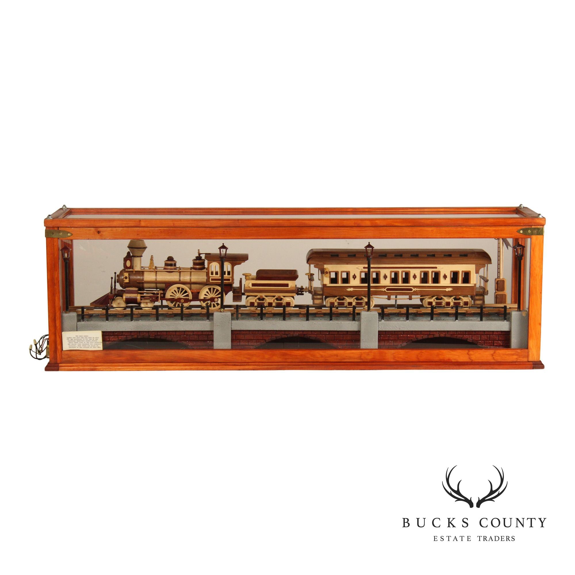 Philip Jacoby Carved Wood Model Train in Display Case