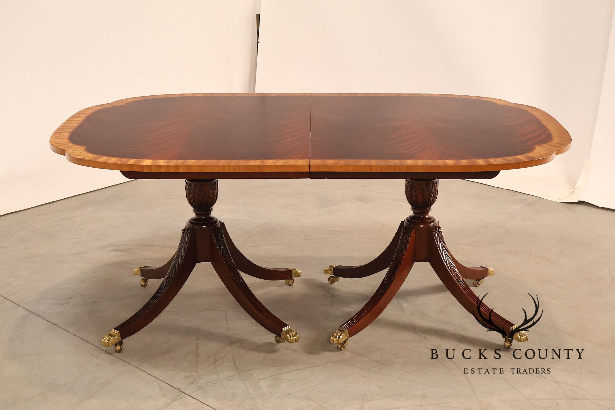 Councill Furniture Banded Mahogany Double Pedestal Dining Table