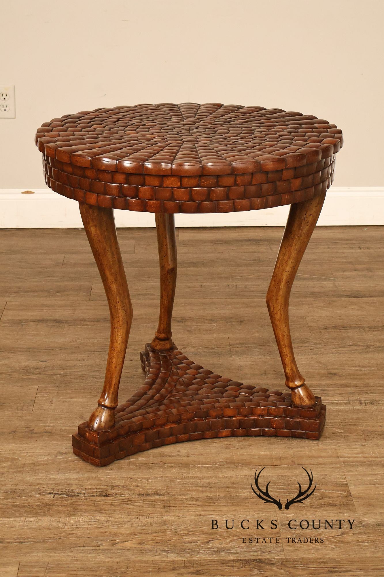Maitland-Smith Pair Of Woven Top Round End Tables