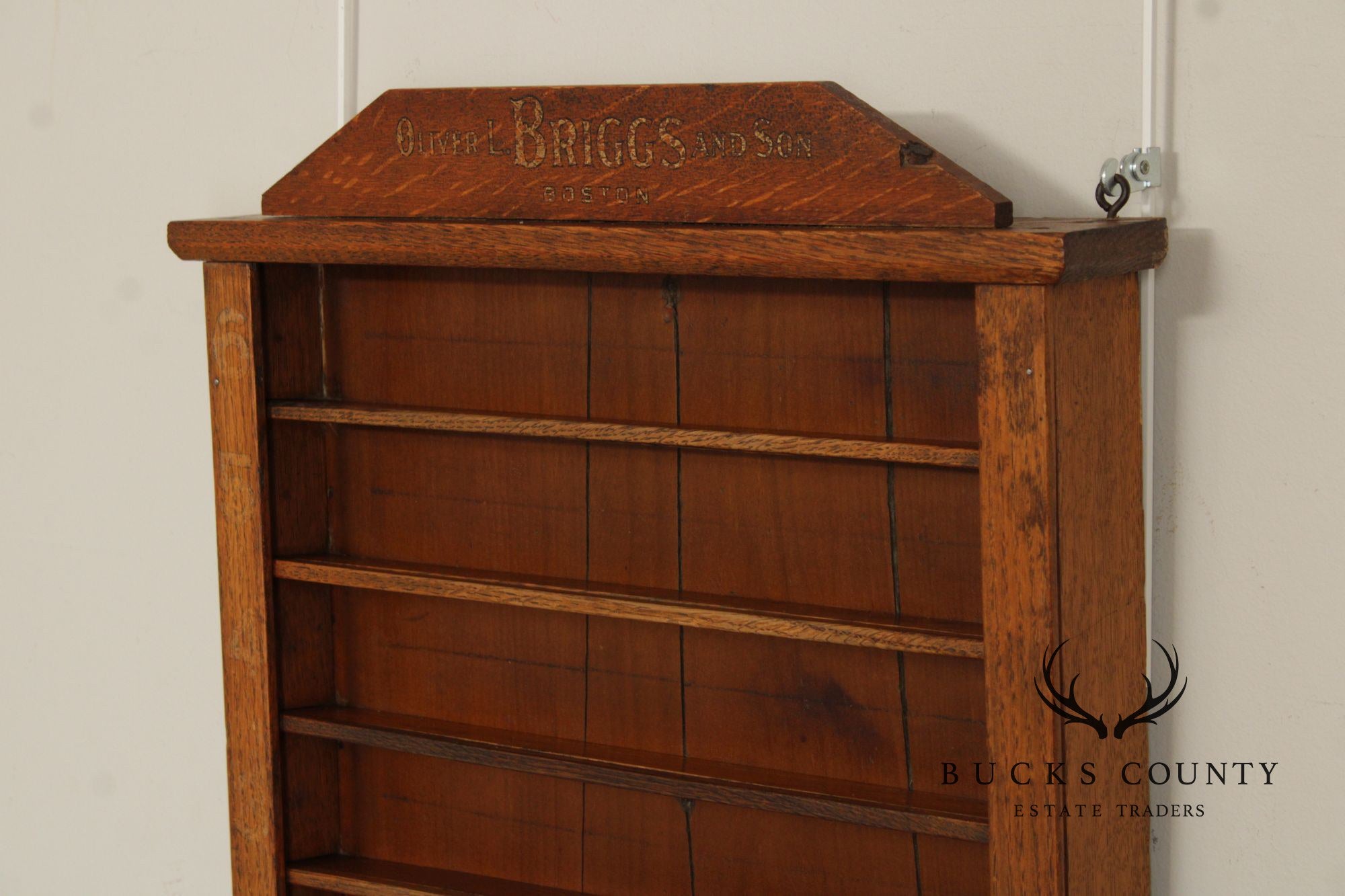 Oliver L. Briggs & Son Antique American Oak Billiards Shelf Cabinet