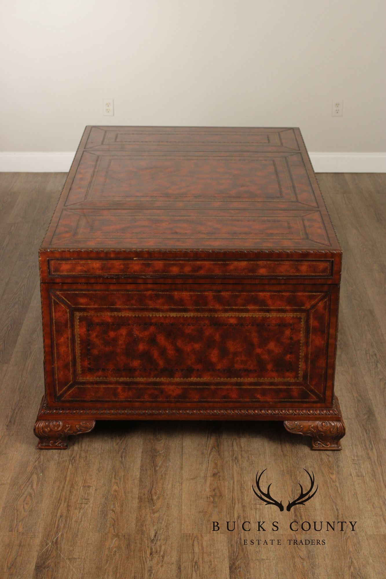 Maitland Smith Georgian Style Tooled Leather Executive Partner Desk