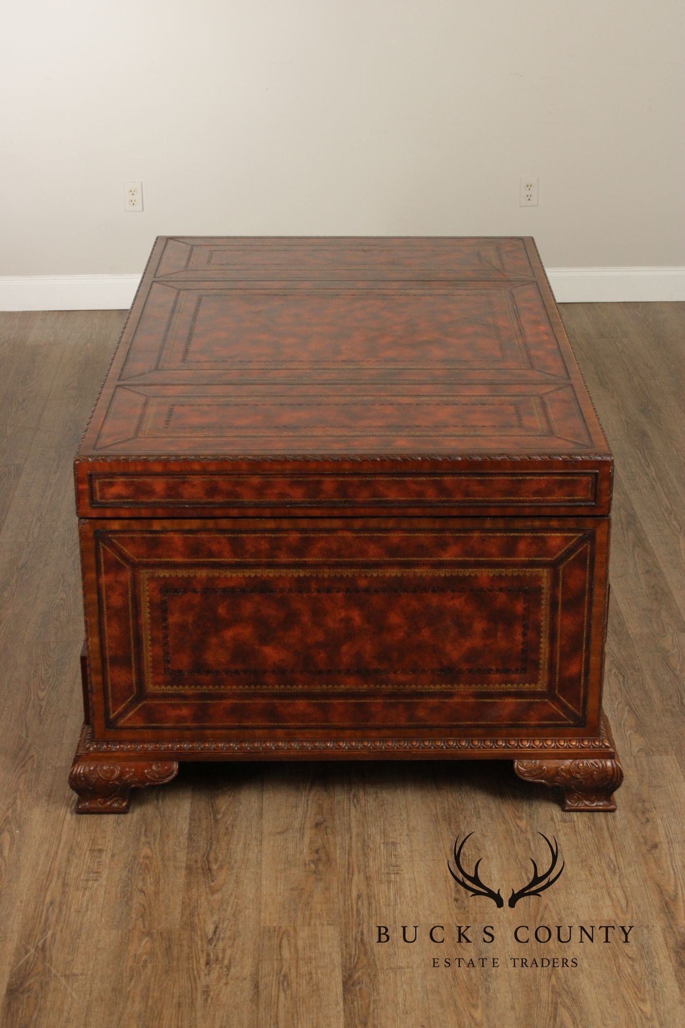 Maitland Smith Georgian Style Tooled Leather Executive Partner Desk
