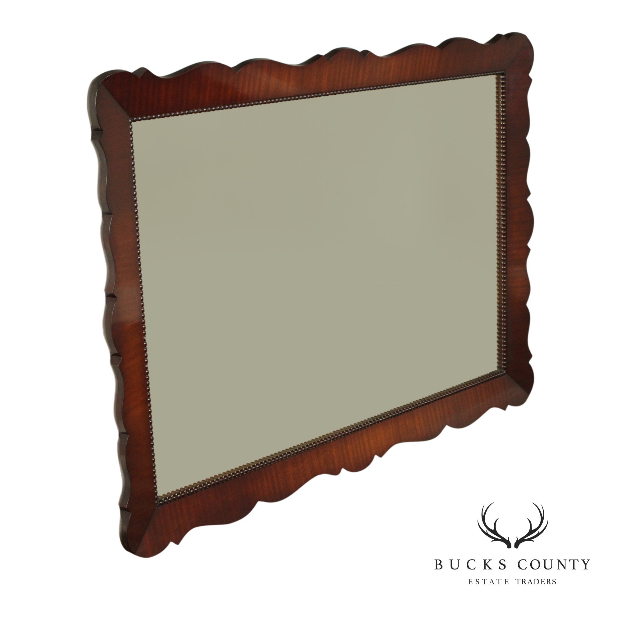 1940's Vintage Scalloped Mahogany Frame Wall Mirror