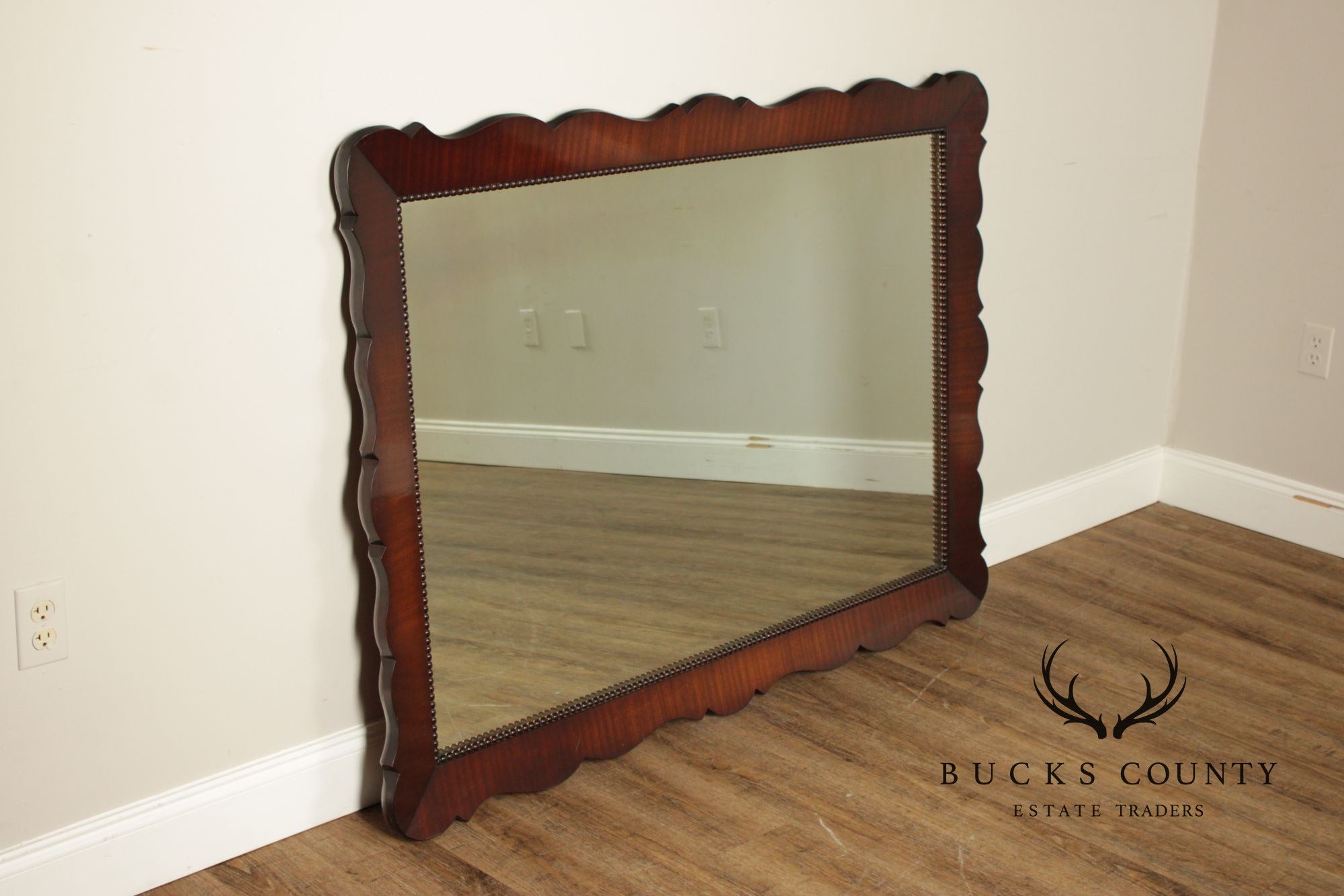 1940's Vintage Scalloped Mahogany Frame Wall Mirror
