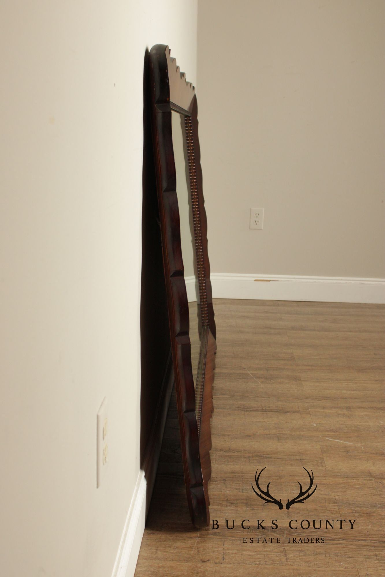 1940's Vintage Scalloped Mahogany Frame Wall Mirror