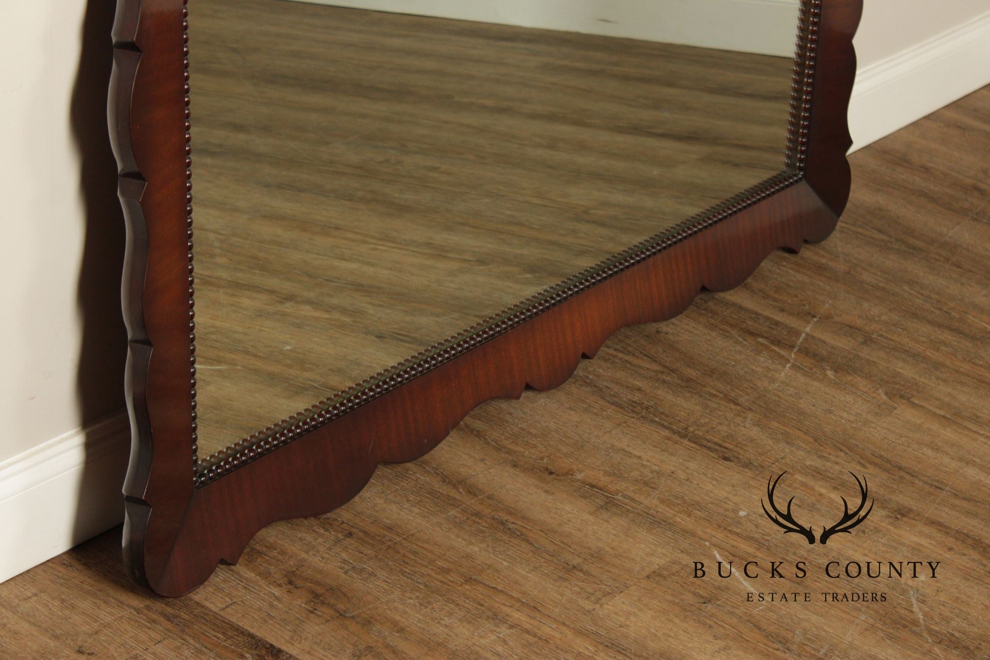 1940's Vintage Scalloped Mahogany Frame Wall Mirror