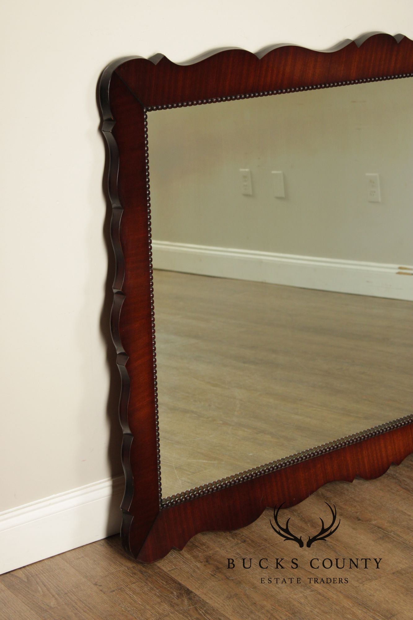 1940's Vintage Scalloped Mahogany Frame Wall Mirror