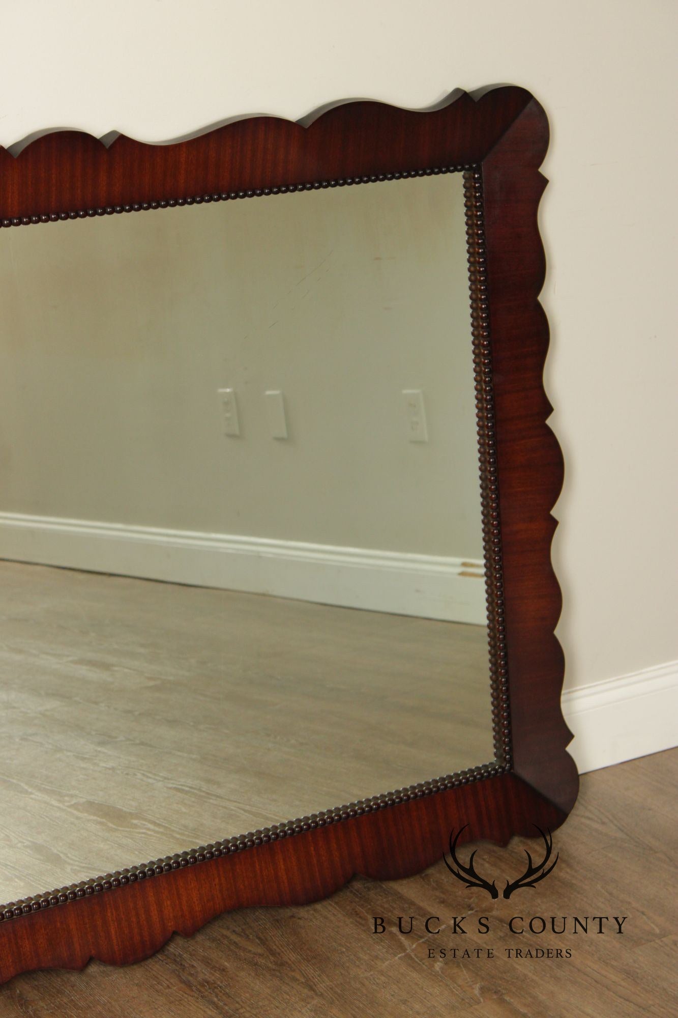 1940's Vintage Scalloped Mahogany Frame Wall Mirror