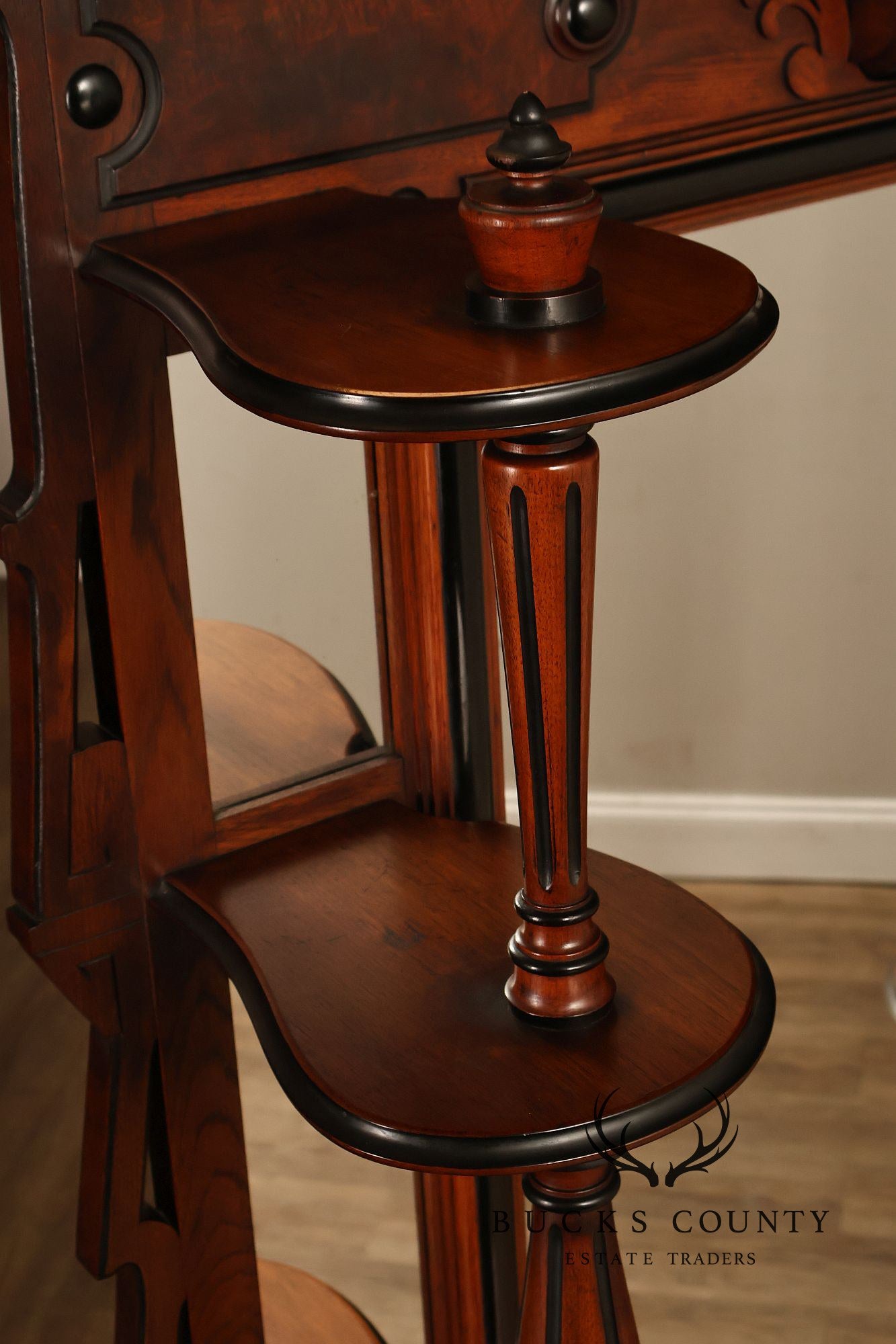 Antique American Renaissance Revival Walnut Mirrored Etagere Hall Tree