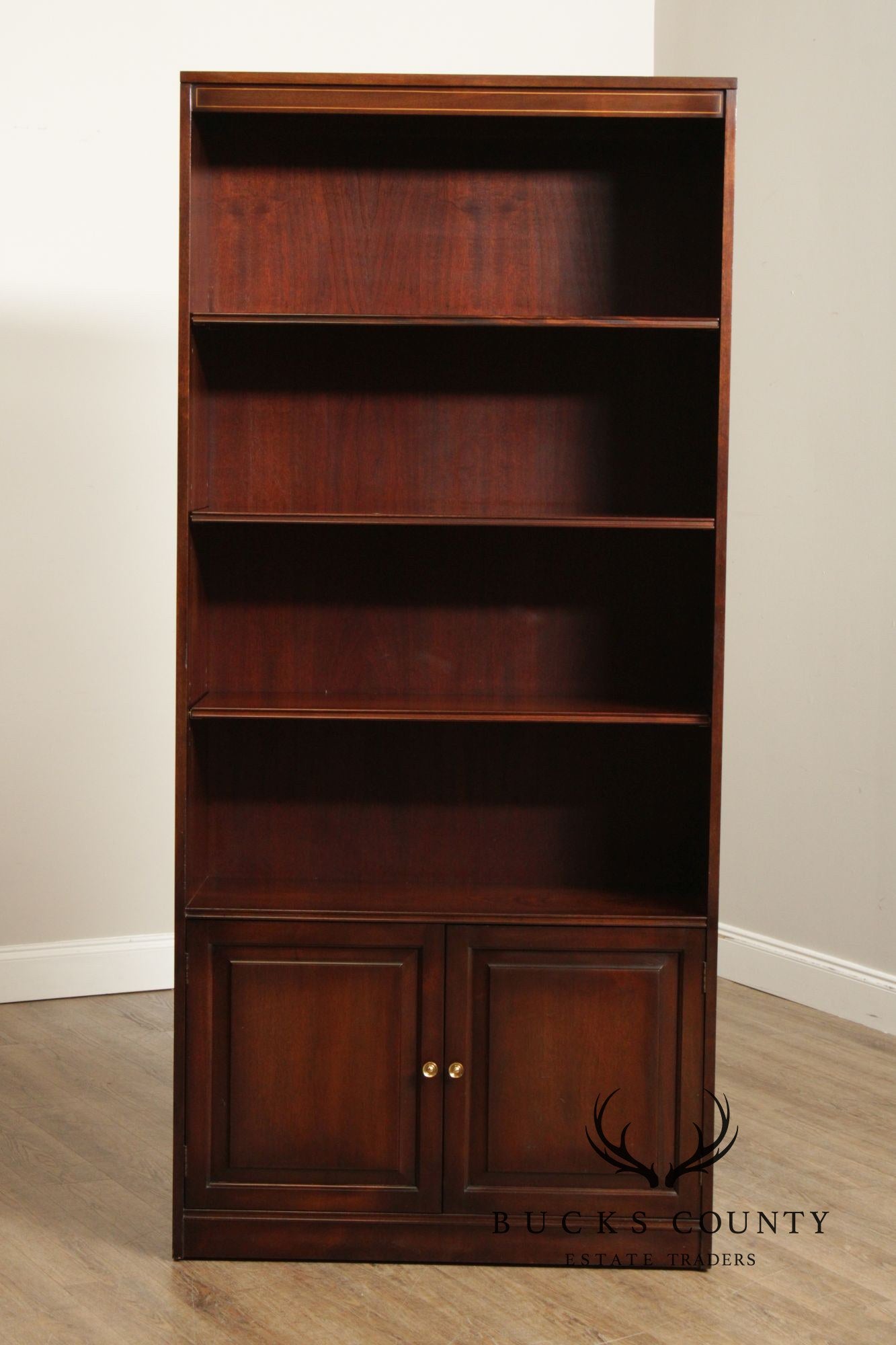 Mahogany Tall Open Bookcase With Lower Cabinet