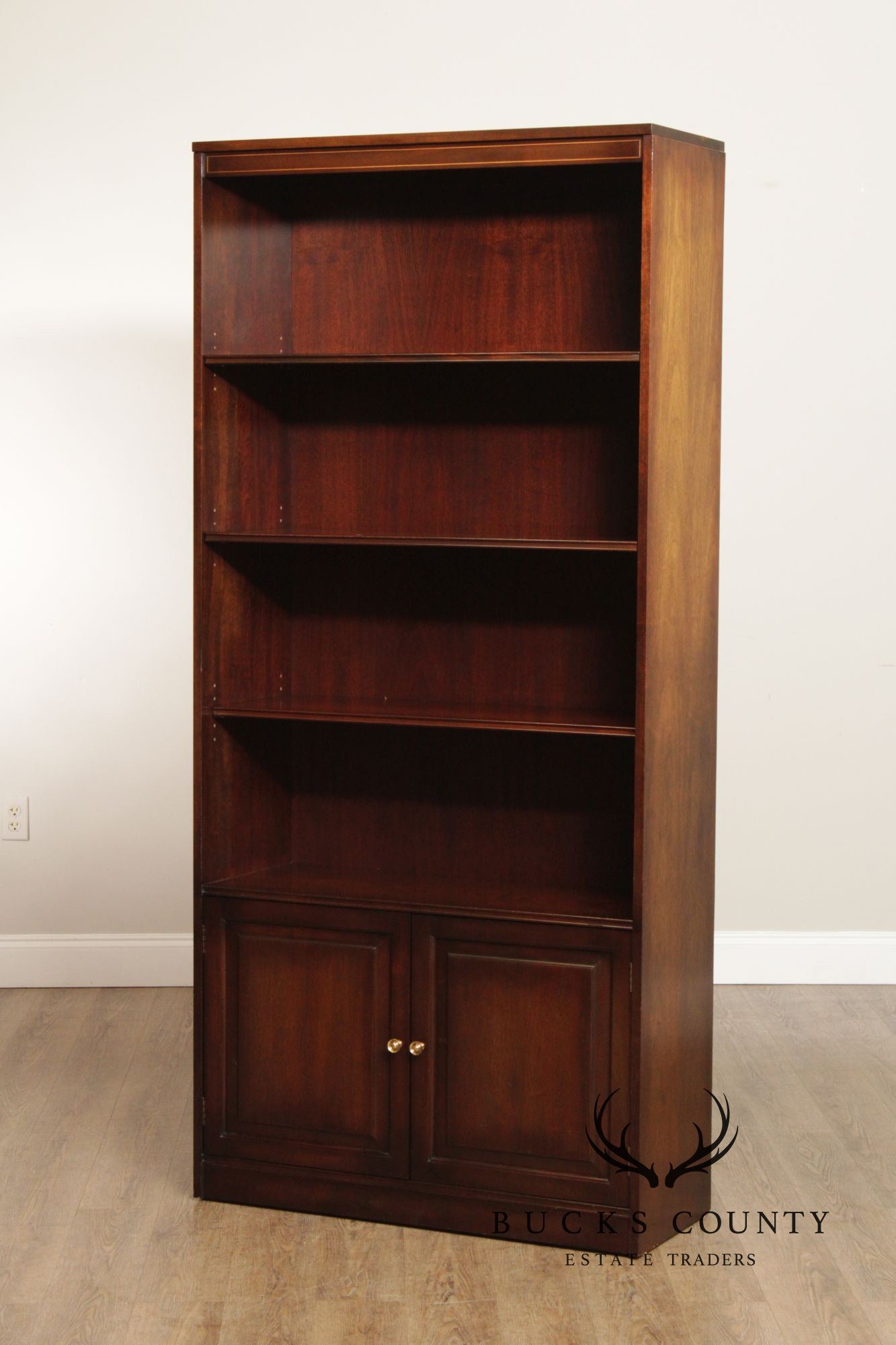 Mahogany Tall Open Bookcase With Lower Cabinet