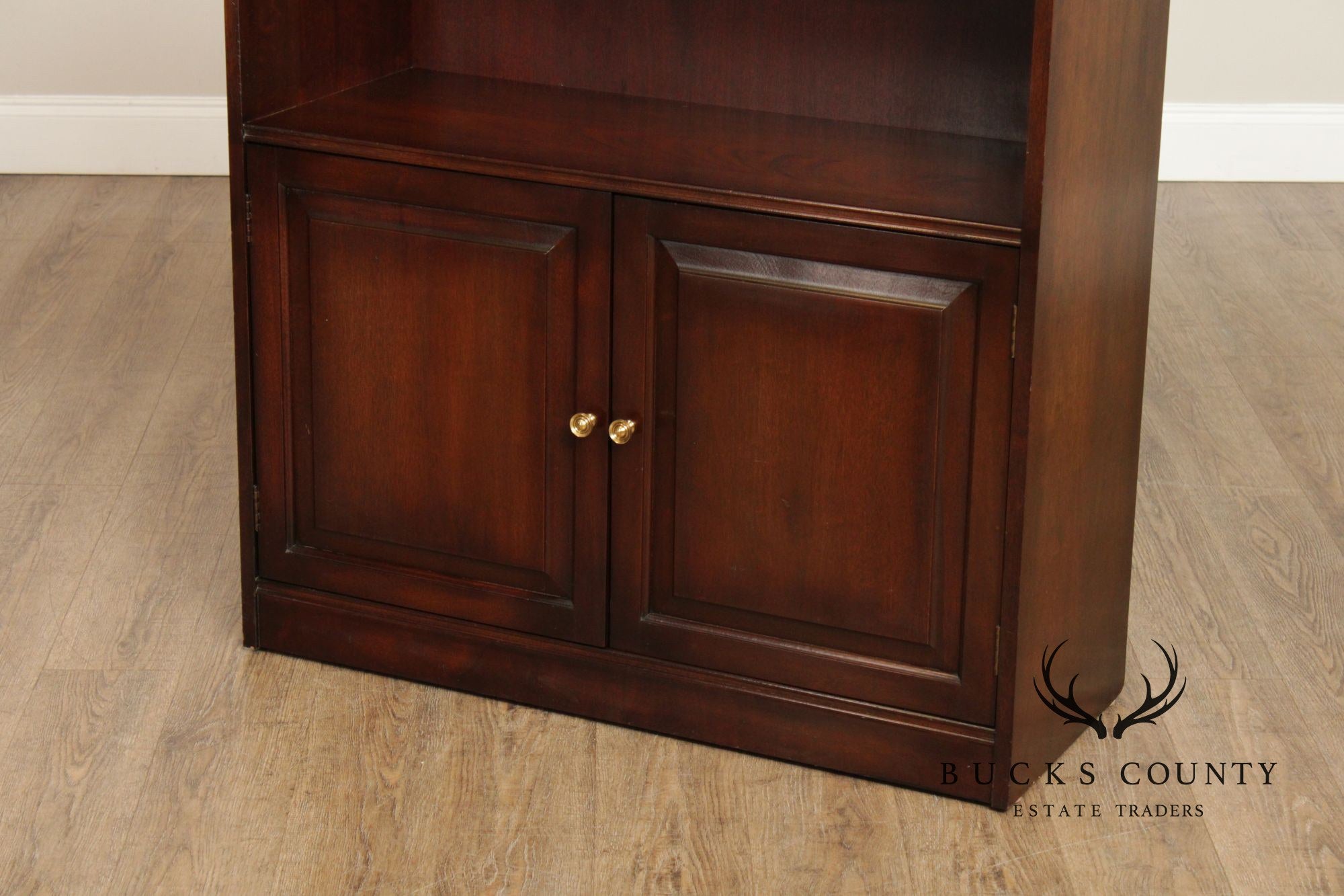 Mahogany Tall Open Bookcase With Lower Cabinet