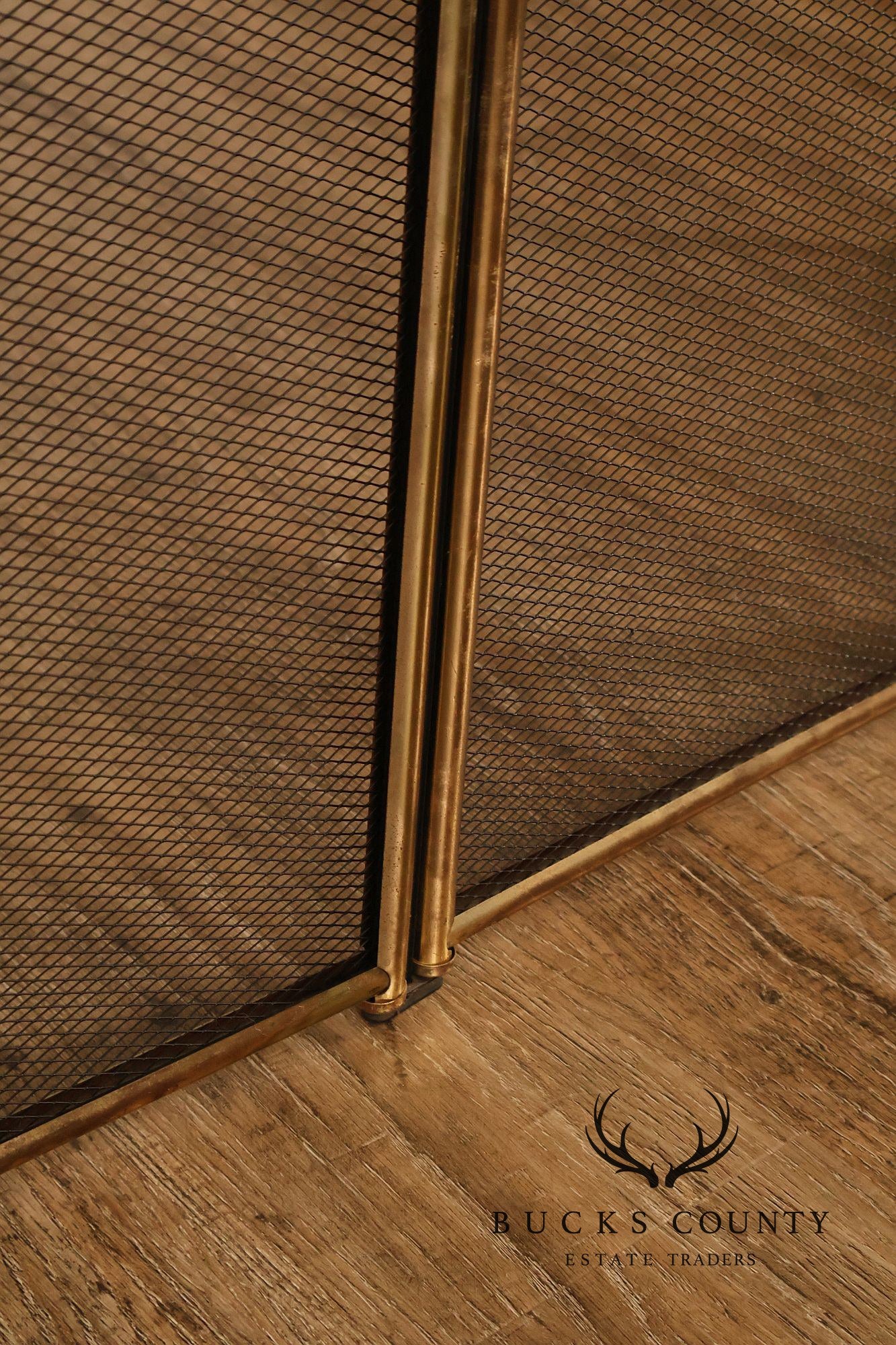 Vintage Brass Four-Panel Folding Fireplace Screen