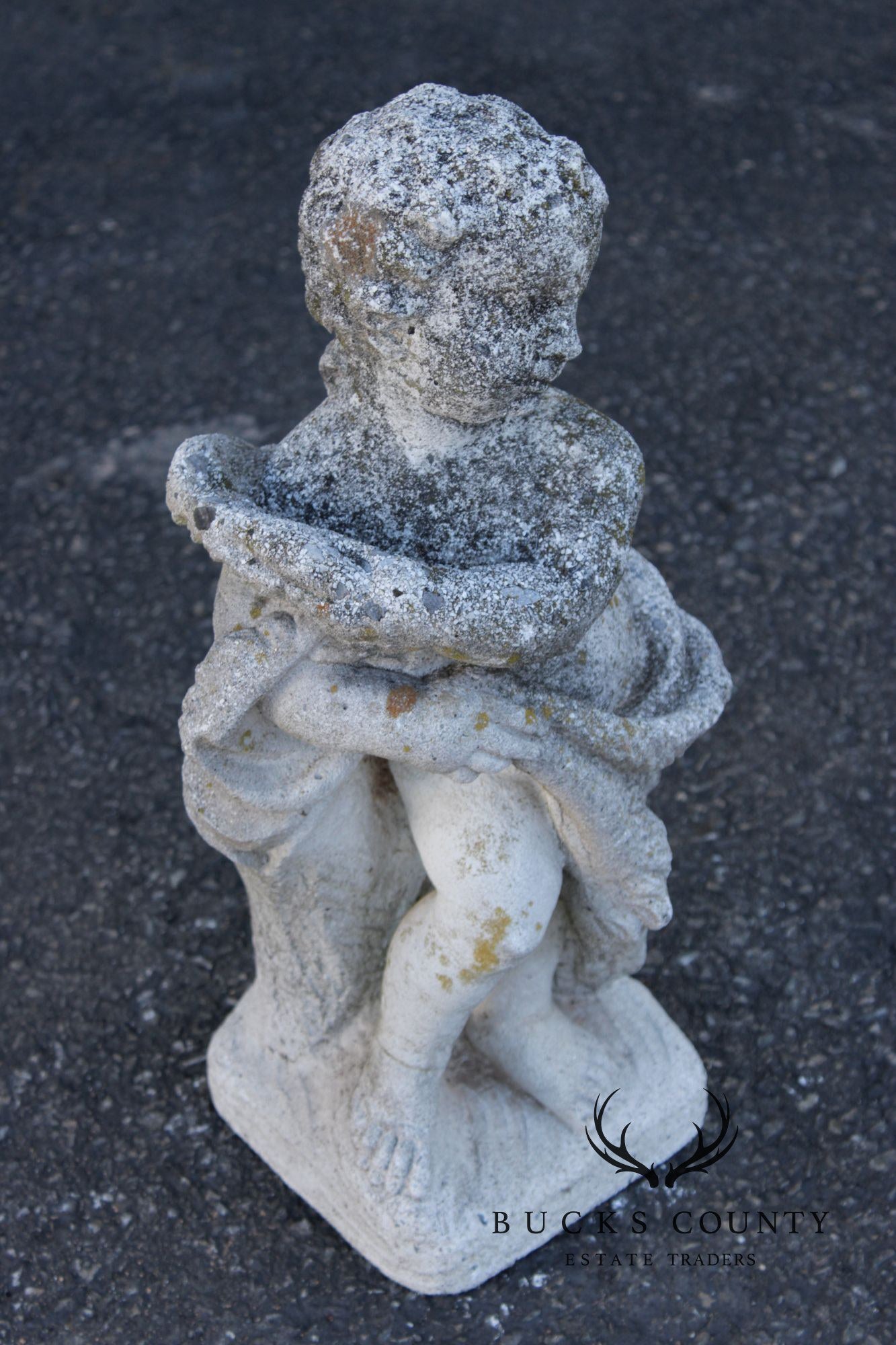 Vintage Cast Stone Cherub Garden Statue