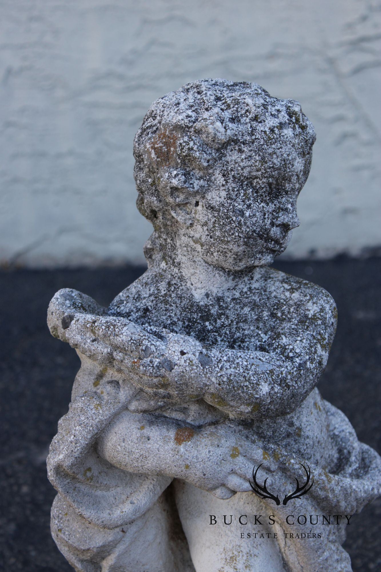 Vintage Cast Stone Cherub Garden Statue