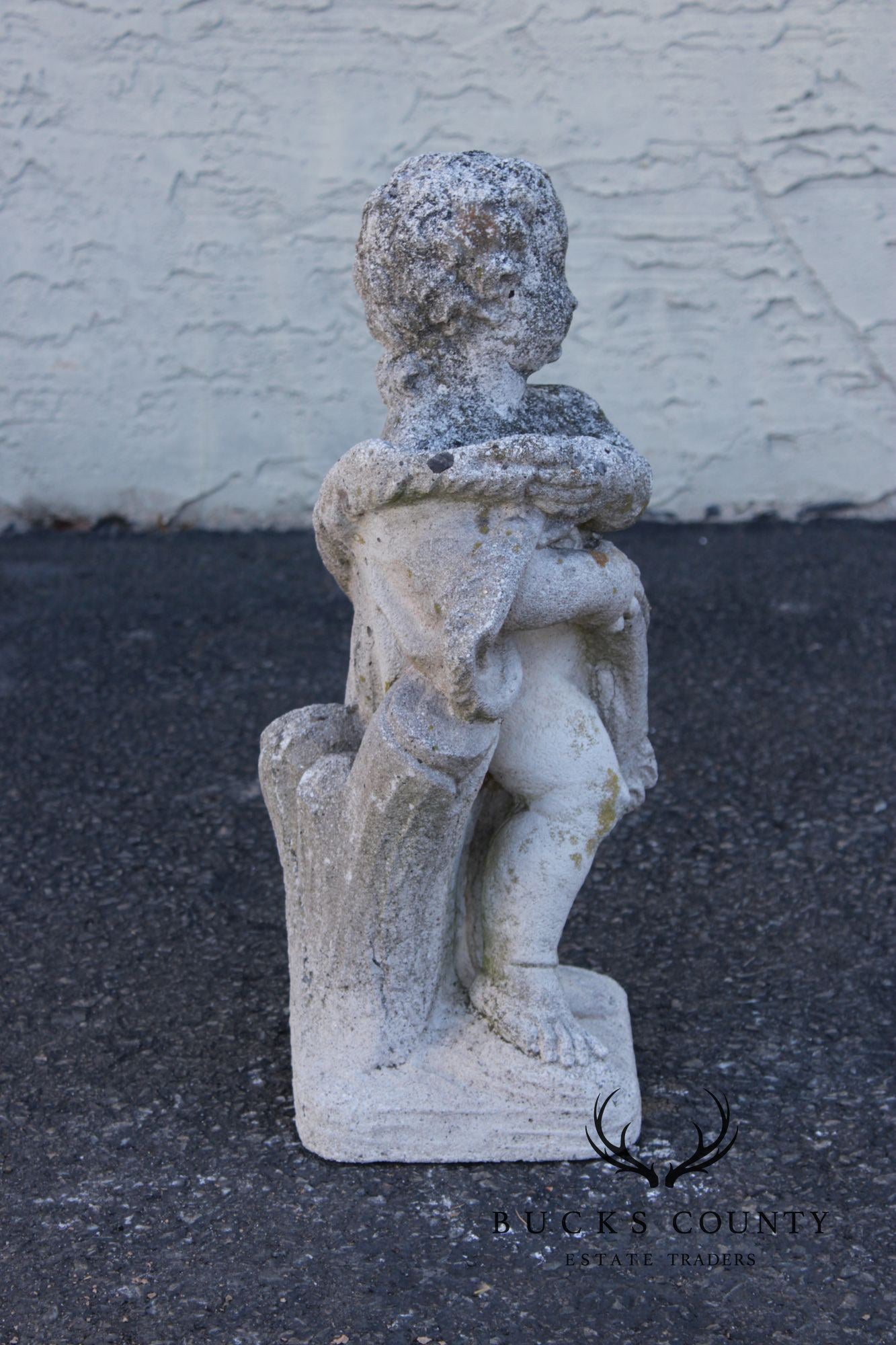 Vintage Cast Stone Cherub Garden Statue