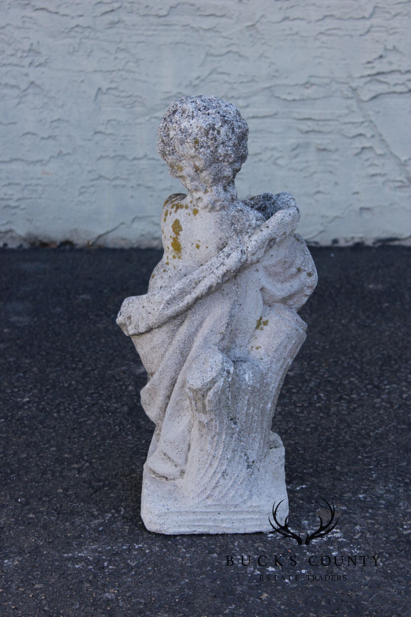 Vintage Cast Stone Cherub Garden Statue
