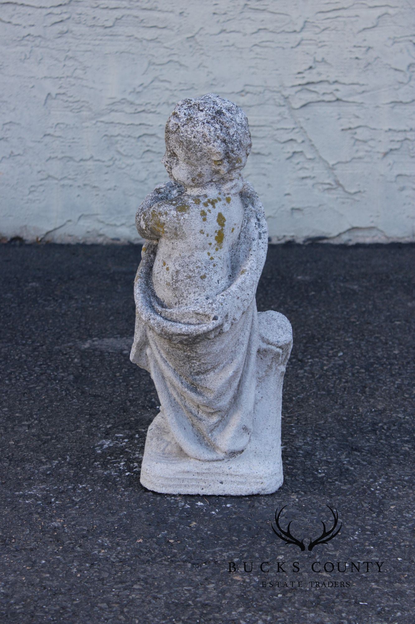 Vintage Cast Stone Cherub Garden Statue